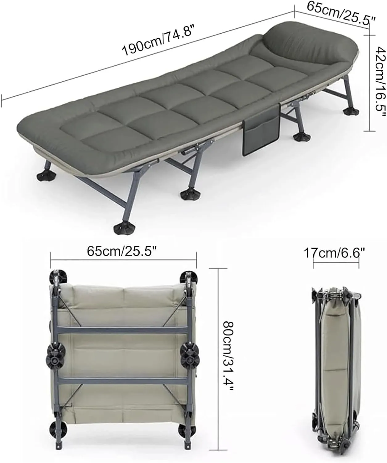 Folding Camping Bed 6-Position Adjustable Camping Cot Load 440lb Sleeping Cots for Adultsfolding Cot Travel Reclining Chaise