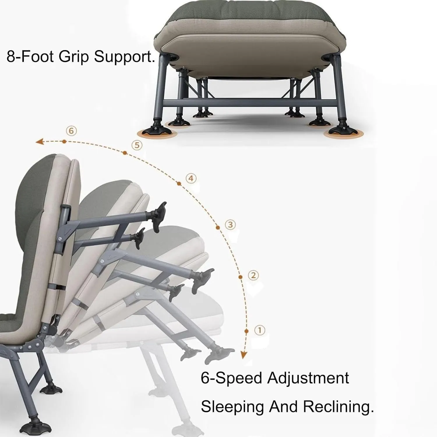 Folding Camping Bed 6-Position Adjustable Camping Cot Load 440lb Sleeping Cots for Adultsfolding Cot Travel Reclining Chaise