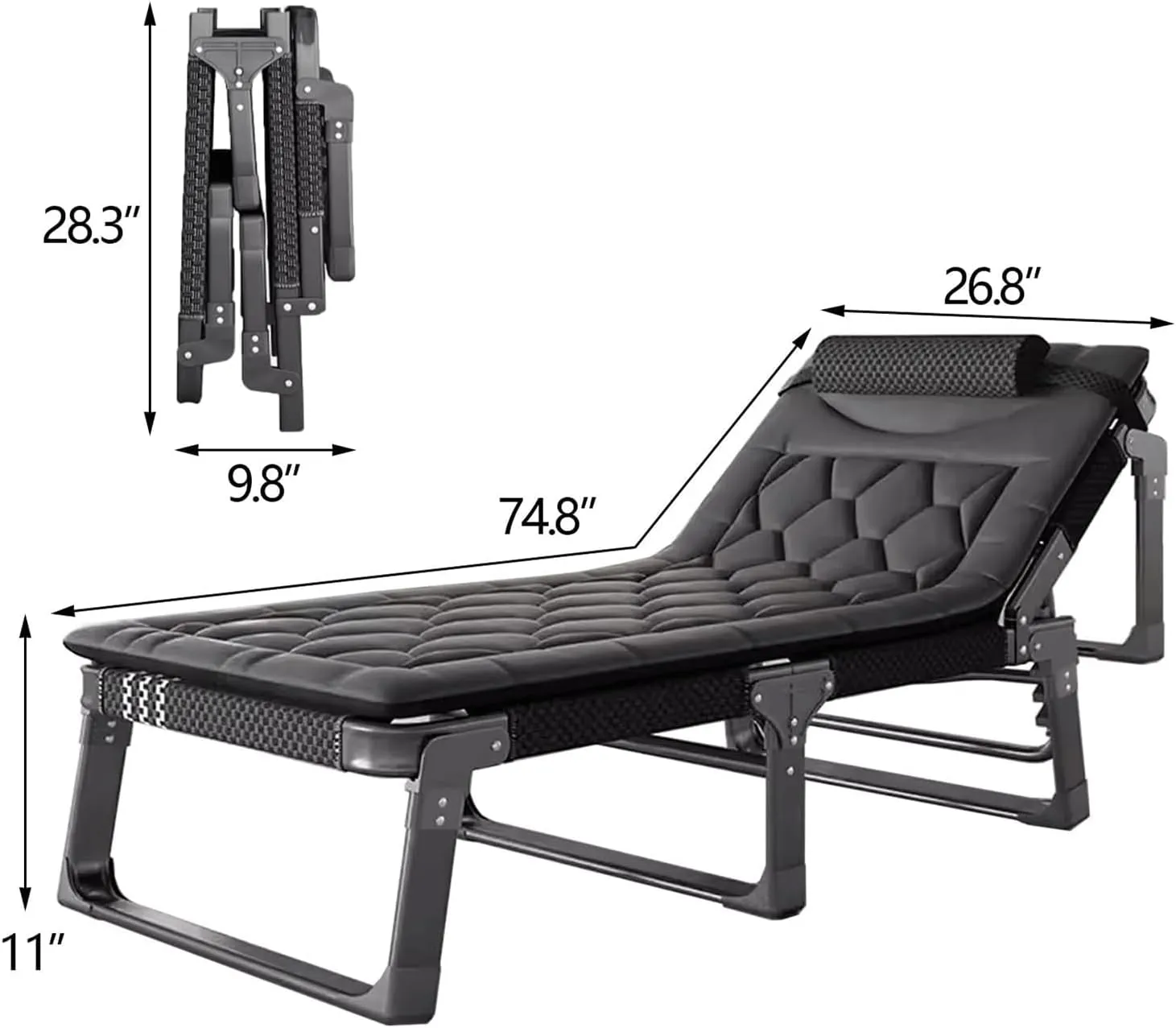 Folding Camping Bed Adjustable Backrest Sleeping Cots for Adults with Mattress Lounge Chair Supports 551 Lbs Camping Cot