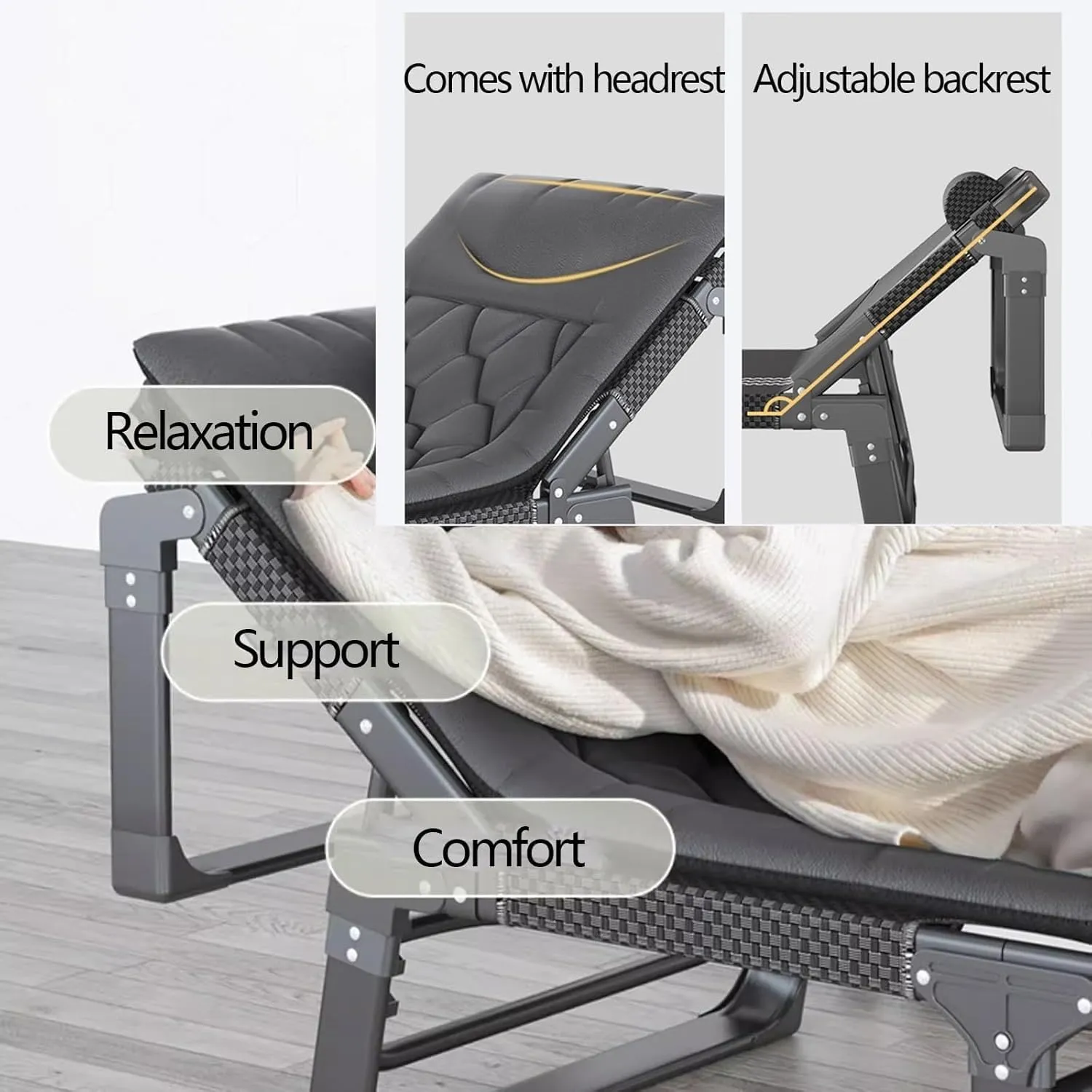 Folding Camping Bed Adjustable Backrest Sleeping Cots for Adults with Mattress Lounge Chair Supports 551 Lbs Camping Cot