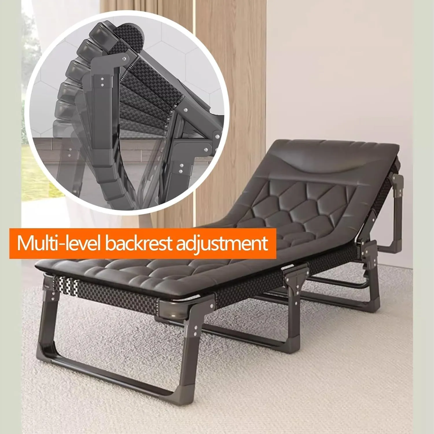 Folding Camping Bed Adjustable Backrest Sleeping Cots for Adults with Mattress Lounge Chair Supports 551 Lbs Camping Cot