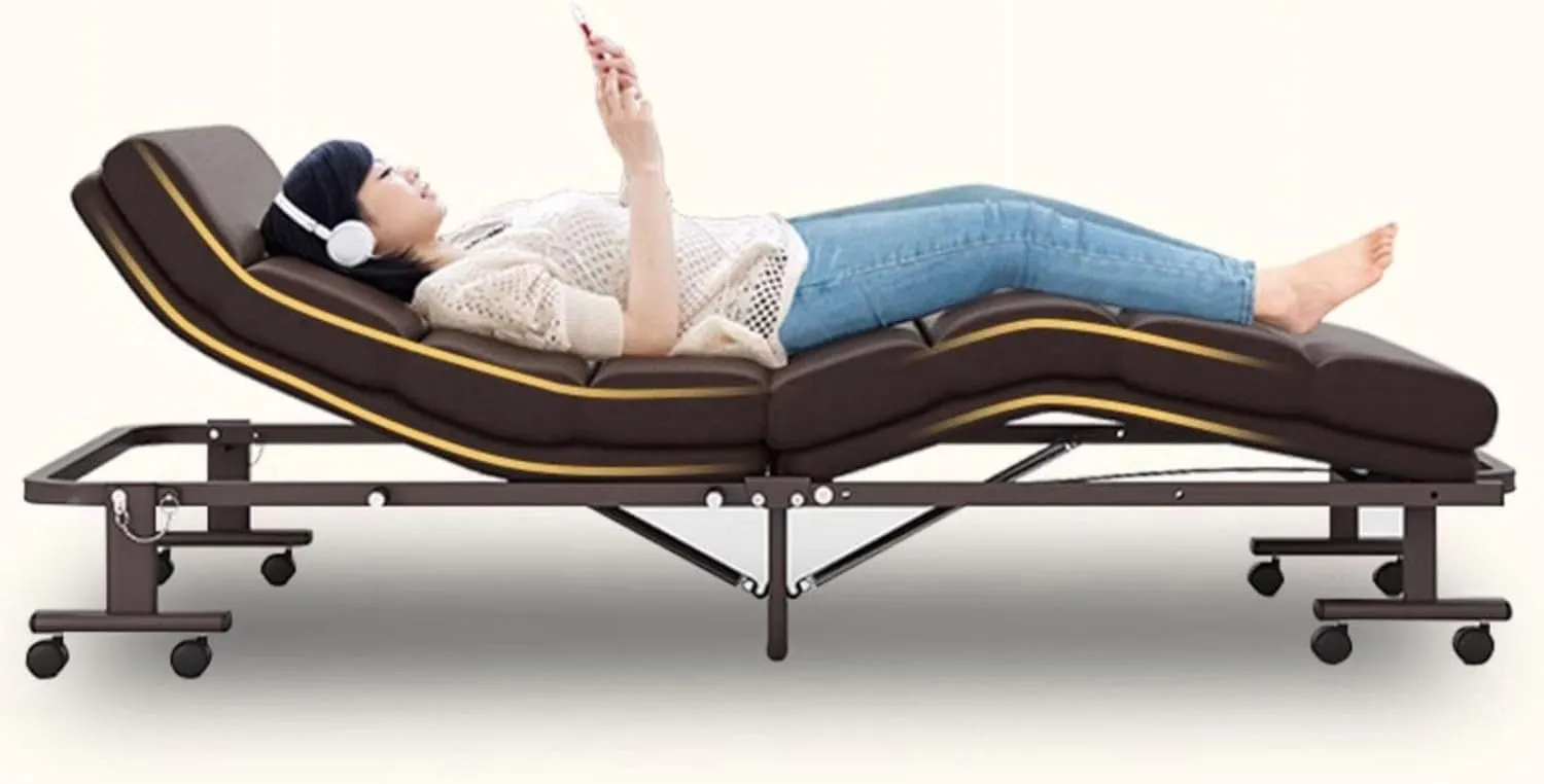 Folding Camping Cot for Adults, 6-Speed Adjustable Back, Heavy Duty Guest Bed with Adjustable Pillow, Travel Camp Cot for Home Office Nap Outdoor Use(190x65cm)
