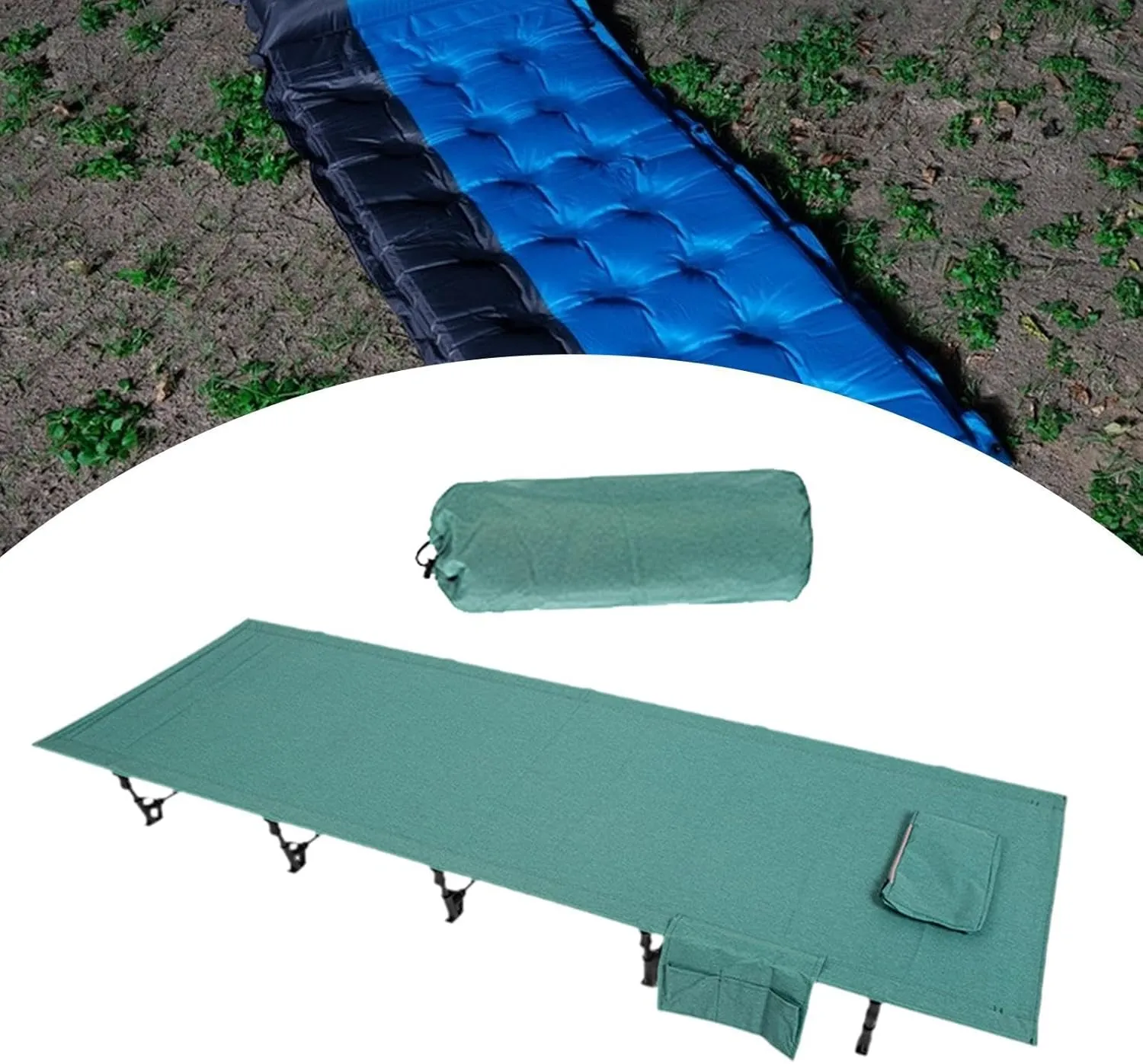 Folding Camping Cot Sleeping Cot Sturdy Single Aluminum Alloy Polyester Camp Bed Outdoor Bed for Home Beach RV Office Napping, Green