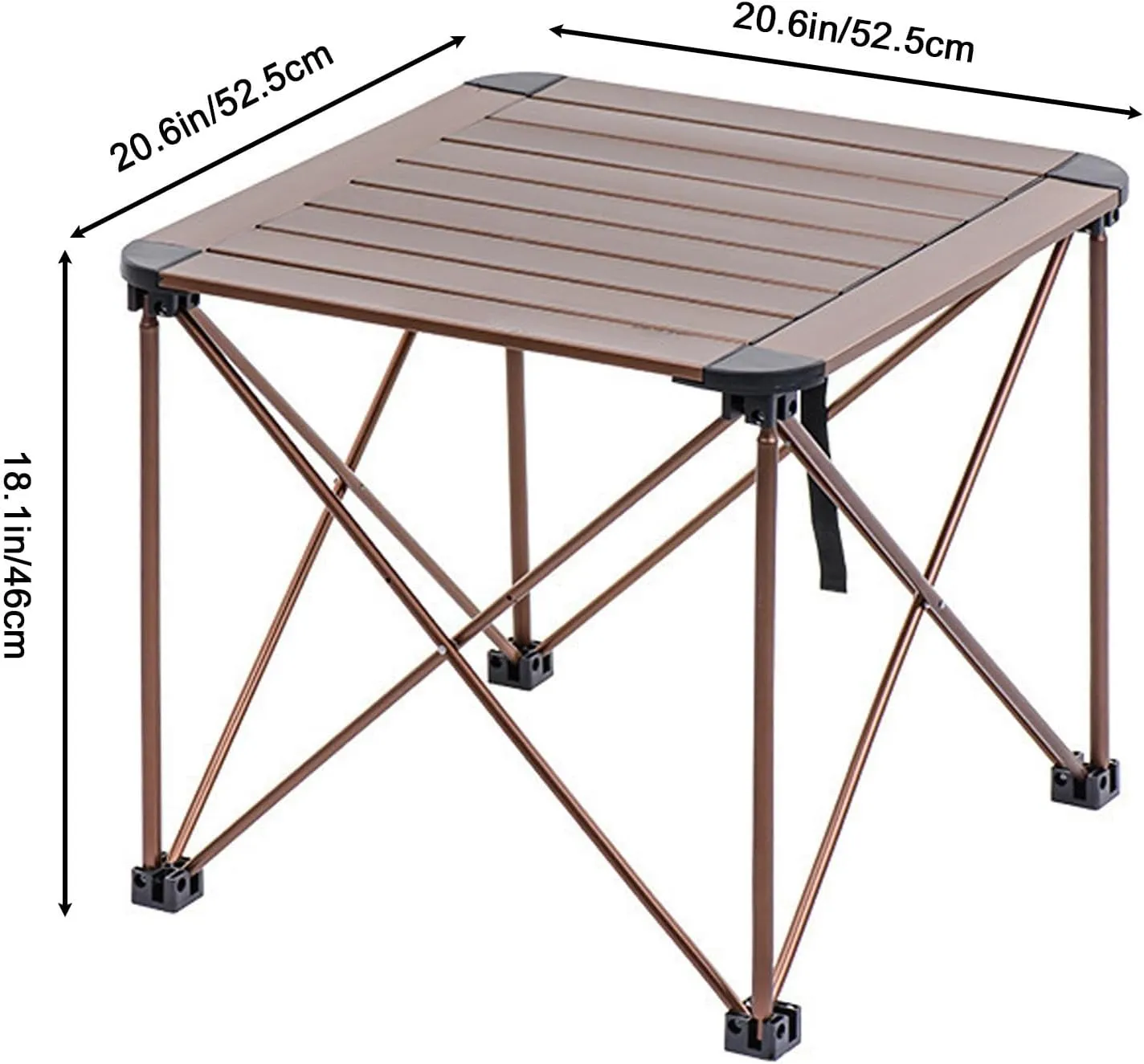 Folding Camping Square Table with Carrying Bag, Outdoor Portable Picnic Folding Table, Lightweight Aluminum Adjustable Square Table, 2 Sizes, Suitable for Outdoor, Camping, Picnic, Backyard, BBQ(Brown