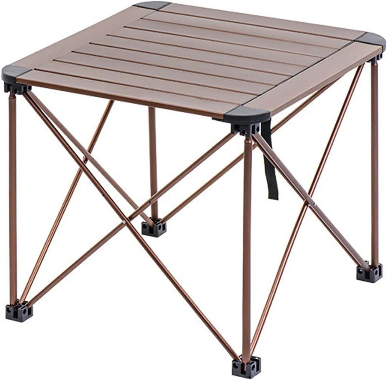 Folding Camping Square Table with Carrying Bag, Outdoor Portable Picnic Folding Table, Lightweight Aluminum Adjustable Square Table, 2 Sizes, Suitable for Outdoor, Camping, Picnic, Backyard, BBQ(Brown