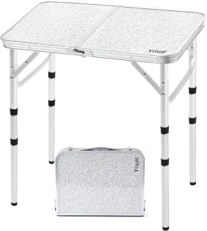 Folding Camping Table 2ft Portable Pinic Table Adjustable Height Small Card Table Aluminum Foldable Lightweight with Carry Handle for Outdoor Indoor Hiking Camp BBQ Beach