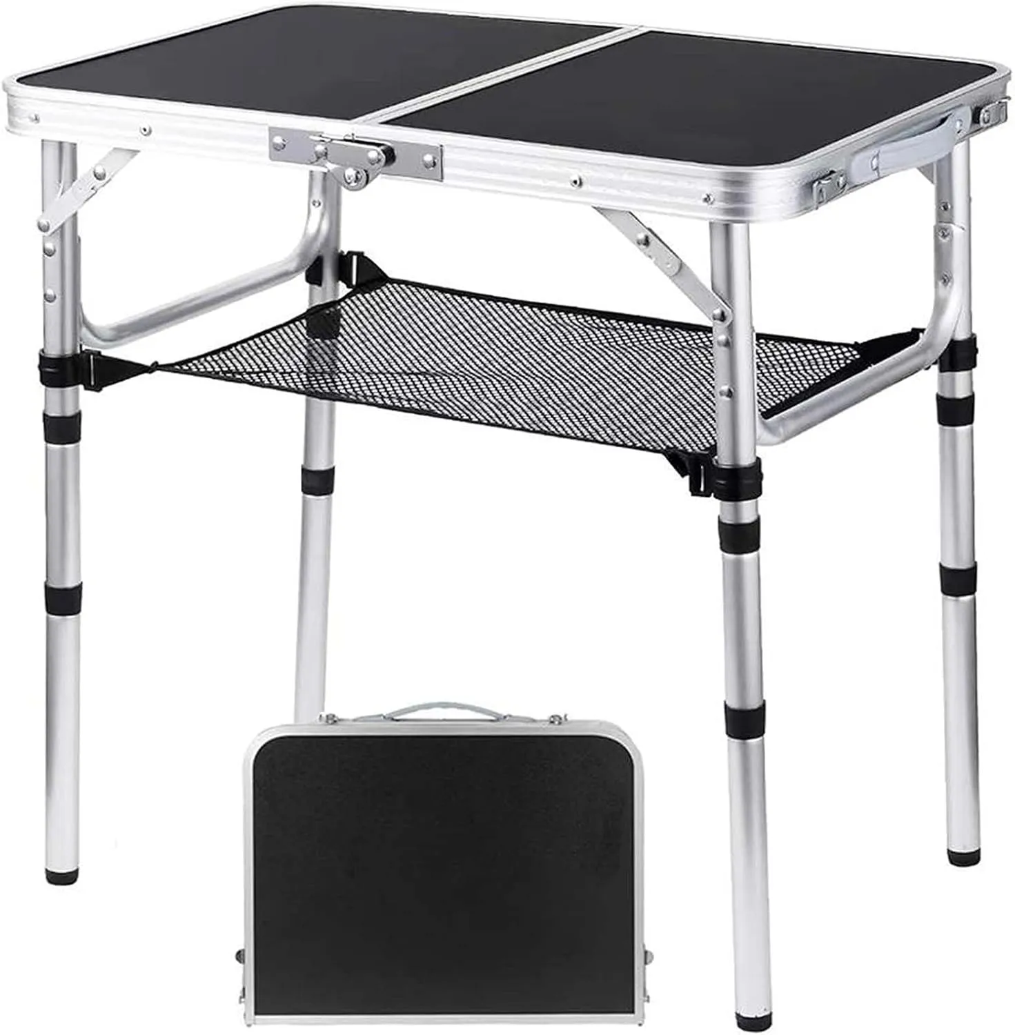Folding Camping Table, Adjustable Height Folding Table, Portable Aluminum Small Folding Table with Carry Handle for Picnic, BBQ, Indoor, Office