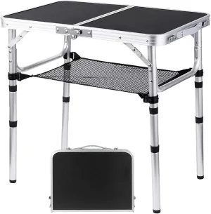 Folding Camping Table, Adjustable Height Folding Table, Portable Aluminum Small Folding Table with Carry Handle for Picnic, BBQ, Indoor, Office