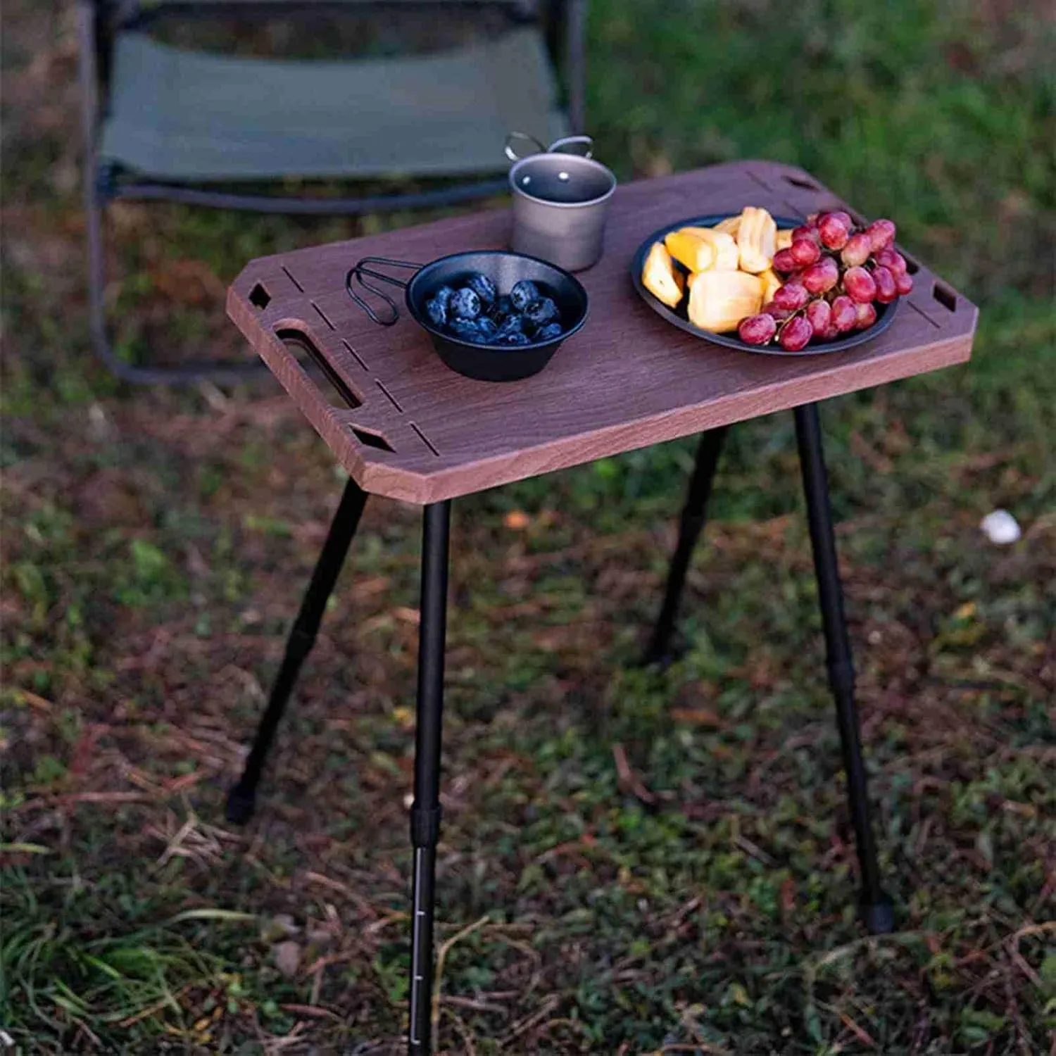 Folding Camping Table, Aluminum Alloy Lightweight Adjustable Height Picnic Desk, Outdoor Camping Table for Picnic, Camping, BBQ, Party, Backyard, Beach (Wood Grain Color)