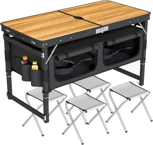 Folding Camping Table, Aluminum Camping Table with Storage Organizer, 3 Adjustable Height, Picnic Tables for Outdoors for Picnic BBQ Beach Traveling (Color : H)