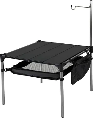 Folding Camping Table, Aluminum Splicing Camp Table with Storage and Light Stand, 14x14x14 Inch Small Beach, Portable Camping Side for Outdoor with Storage Folding Camp