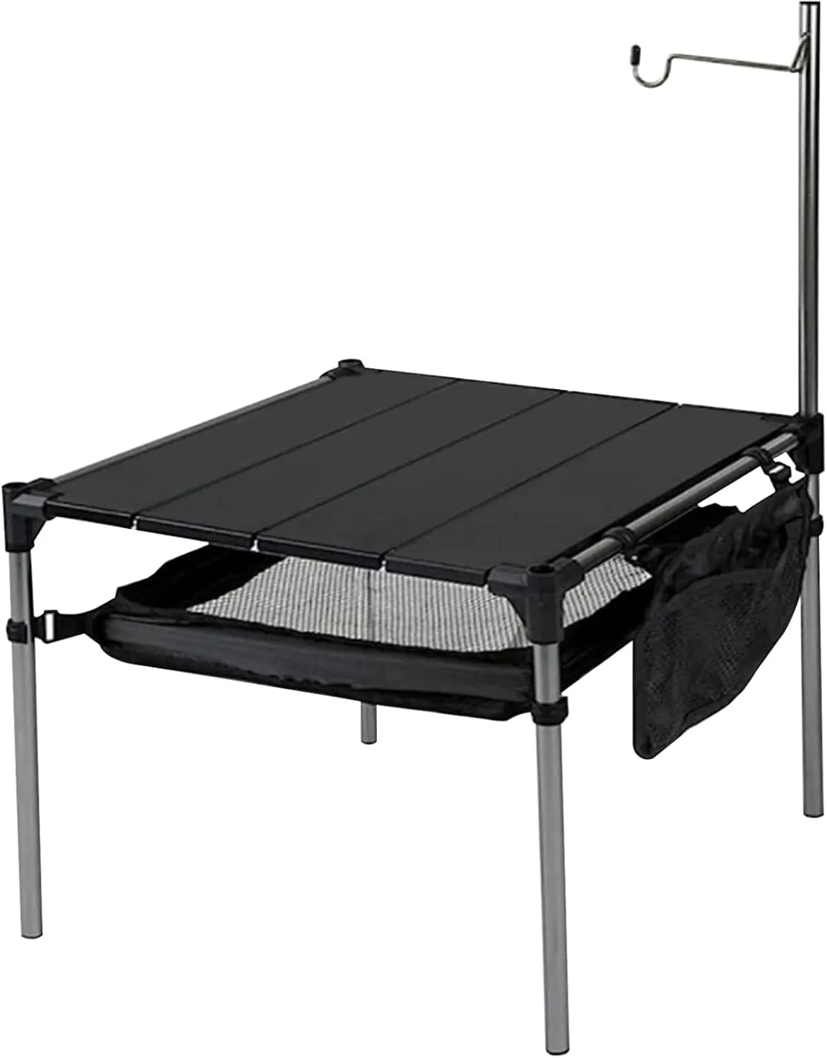 Folding Camping Table, Aluminum Splicing Camp Table with Storage and Light Stand, 14x14x14 Inch Small Beach, Portable Camping Side for Outdoor with Storage Folding Camp