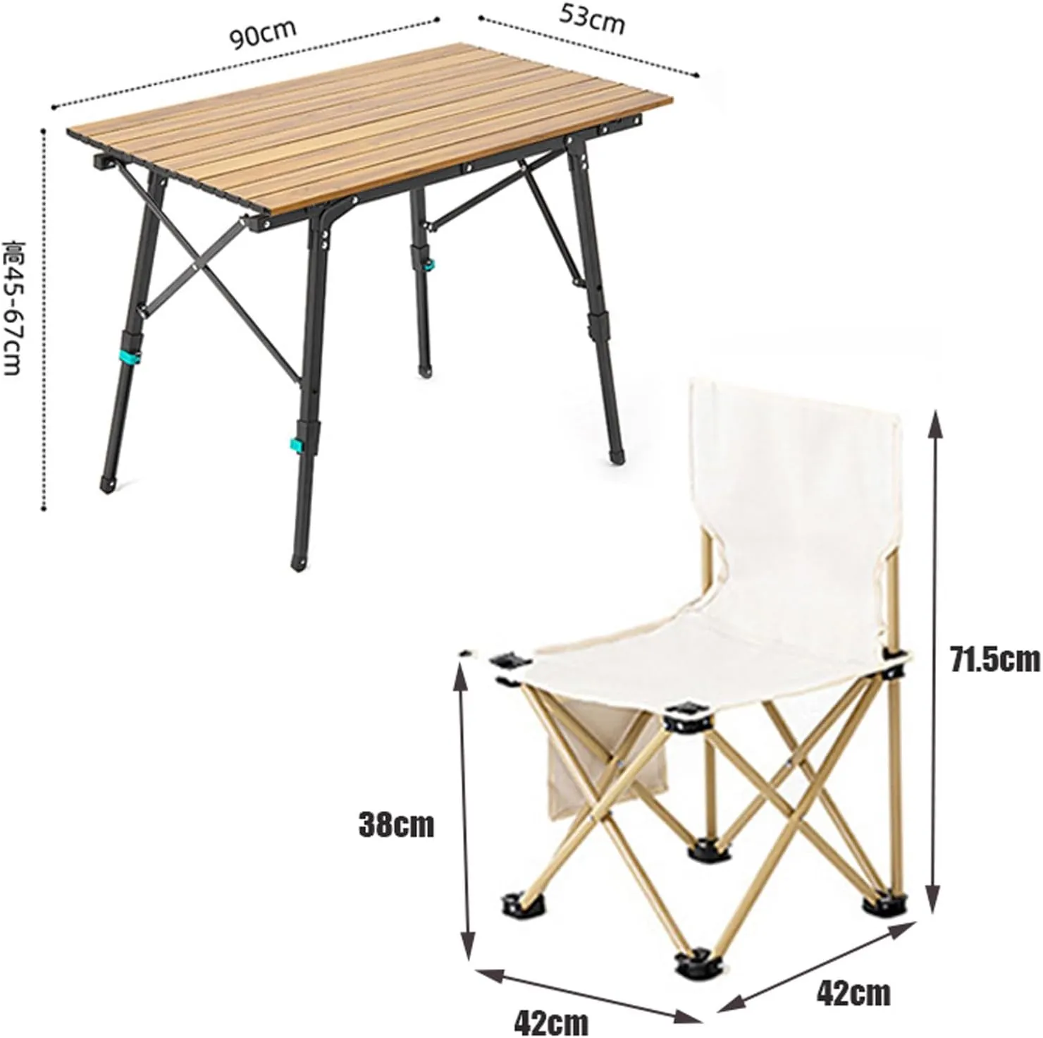 Folding Camping Table and airs, Adjustable Height Folding Table with Roll-Up Table Top, Portable Lightweight Picnic Table air Set for Outdoor, Bea, Backyards Party