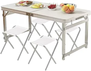 Folding Camping Table and Chairs, Aluminum Folding Table, Adjustable Height, Folding Table and Chairs for Camping, Picnic, BBQ, Beach (Color : C)