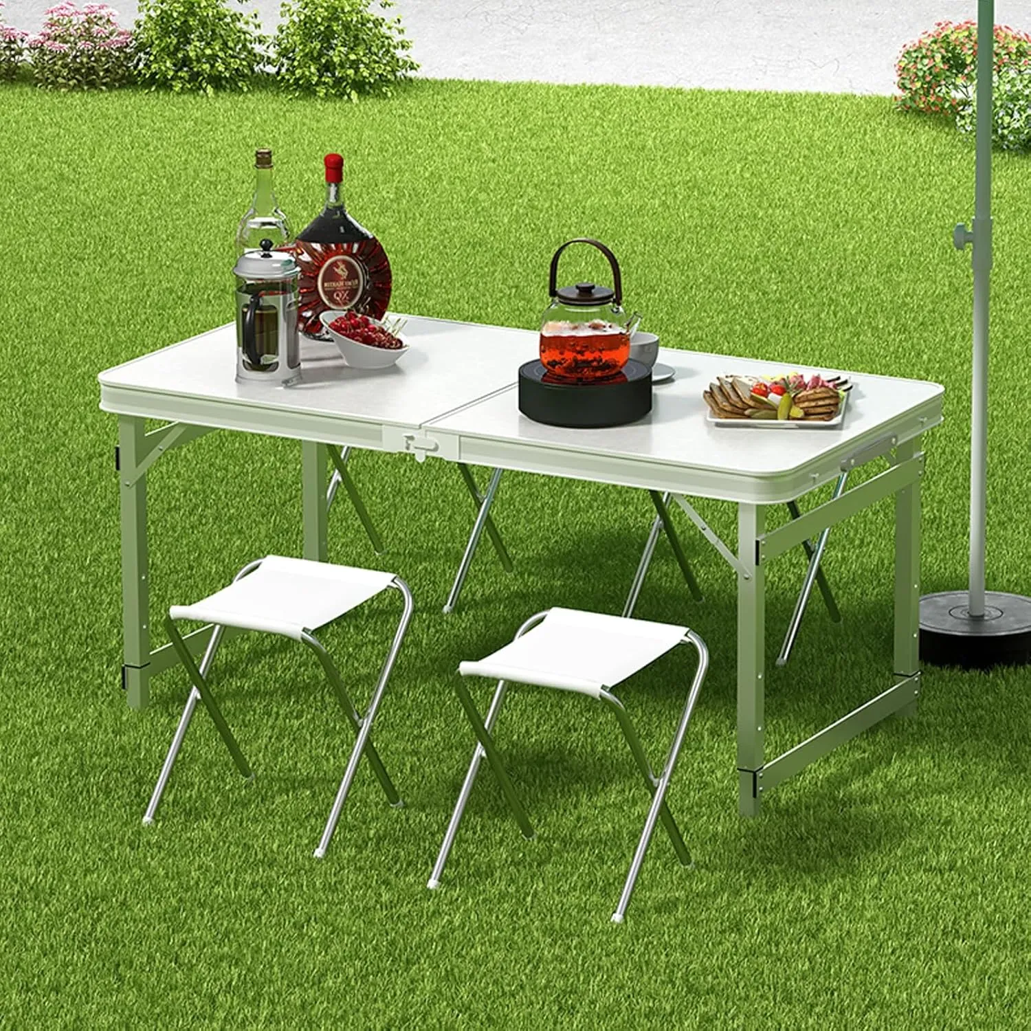 Folding Camping Table and Chairs, Aluminum Folding Table, Adjustable Height, Folding Table and Chairs for Camping, Picnic, BBQ, Beach (Color : C)