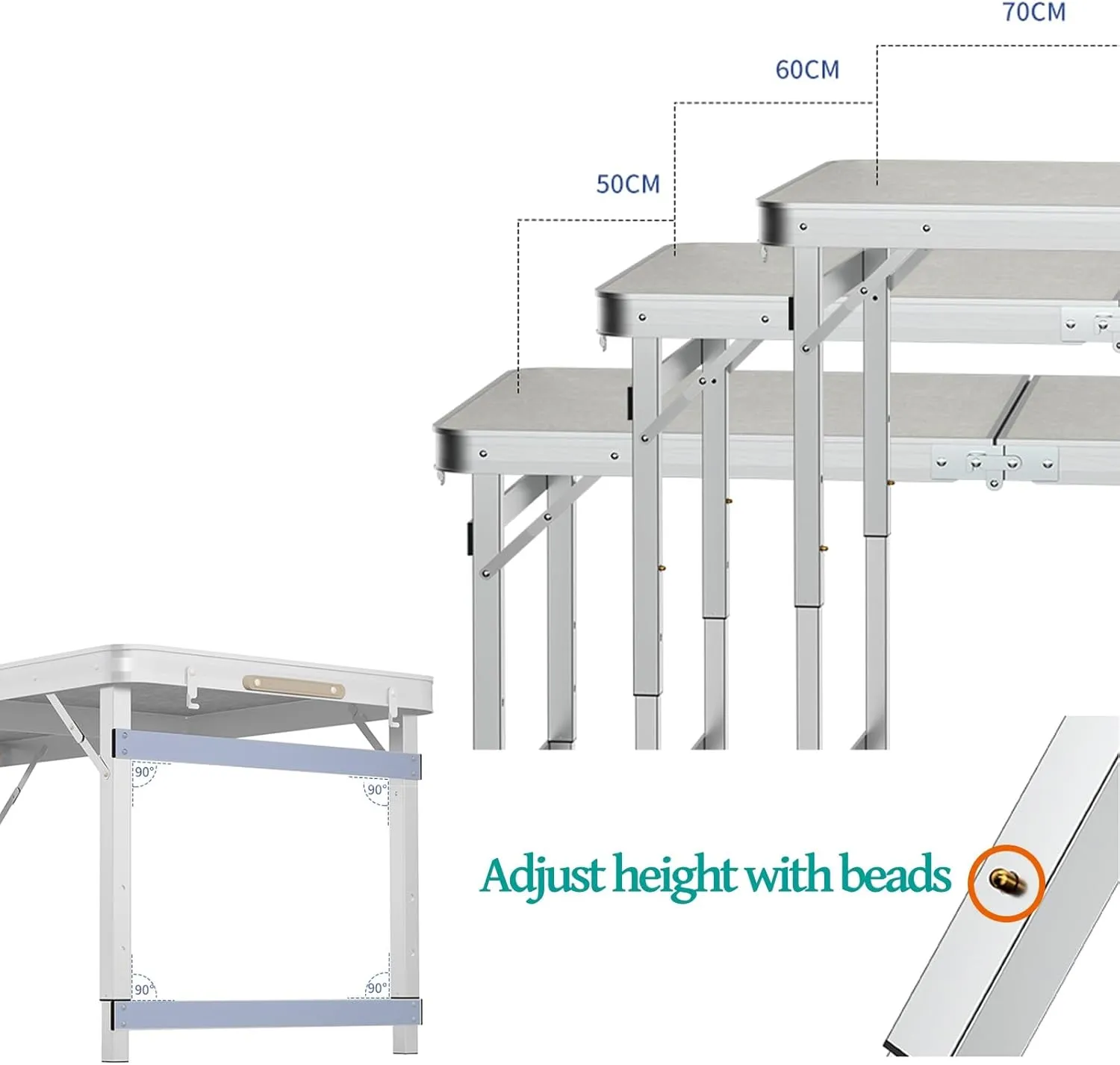 Folding Camping Table and Chairs, Aluminum Folding Table, Adjustable Height, Folding Table and Chairs for Camping, Picnic, BBQ, Beach (Color : C)