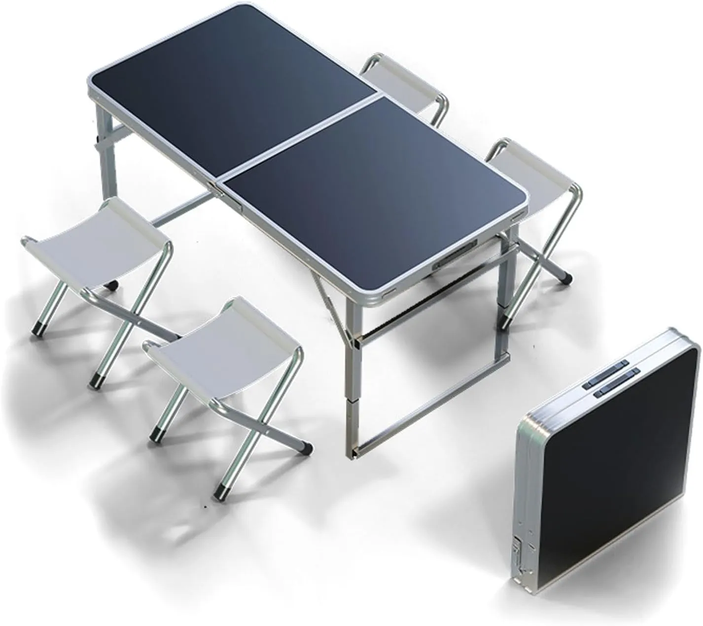 Folding Camping Table and Foldable Stool Set, Adjustable Height Aluminum Camping Table Portable Picnic Dining airs Lightweight Folding Table w/Handle