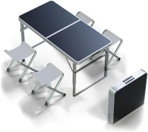 Folding Camping Table and Foldable Stool Set, Adjustable Height Aluminum Camping Table Portable Picnic Dining airs Lightweight Folding Table w/Handle