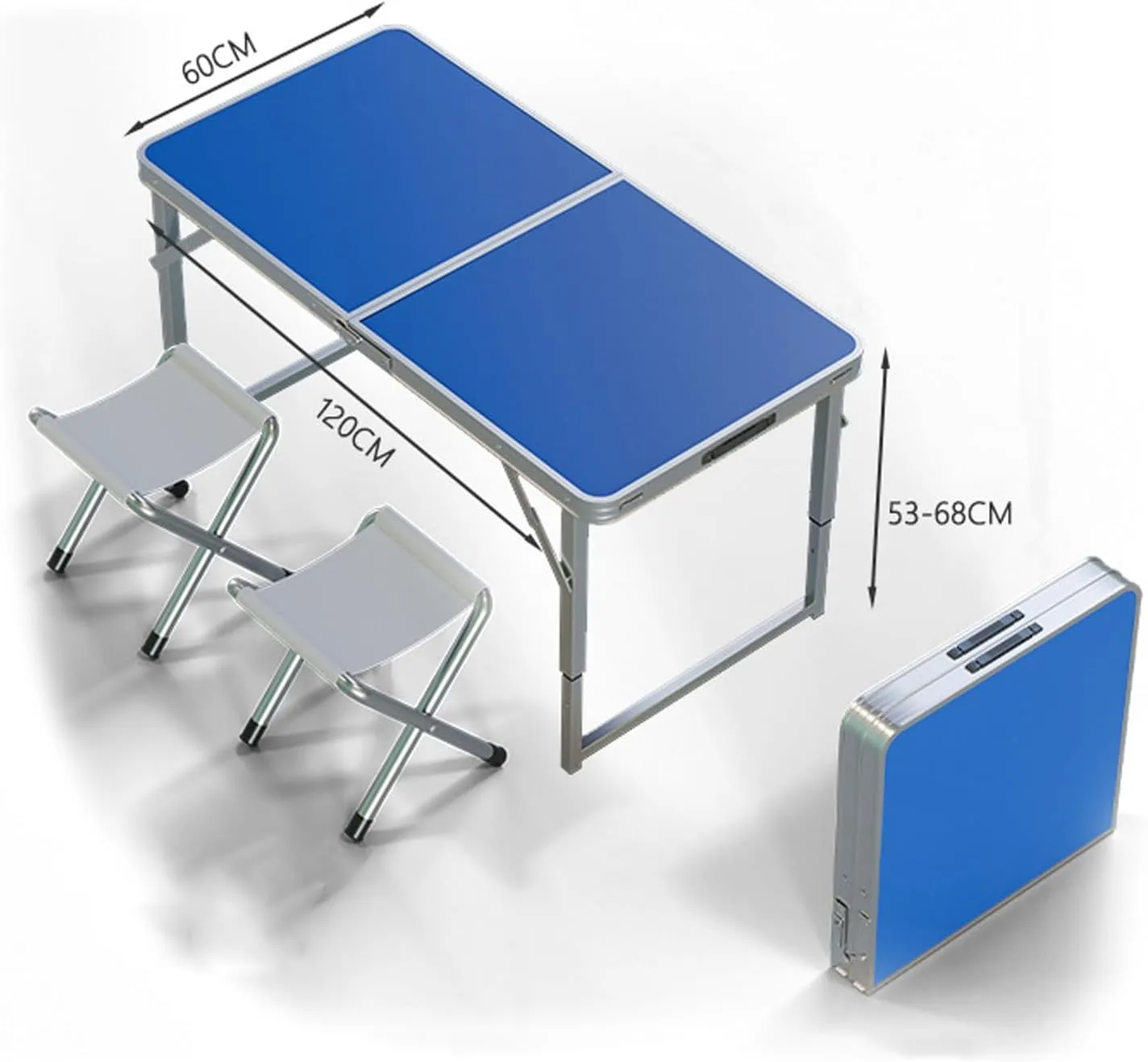 Folding Camping Table and Foldable Stool Set, Adjustable Height Aluminum Camping Table Portable Picnic Dining airs Lightweight Folding Table w/Handle