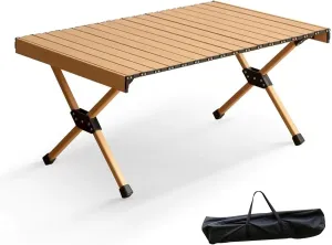 Folding Camping Table, Lightweight Roll-Up Aluminum Portable Picnic Table with Carrying Bag for Outdoor Picnic, Backyards, BBQ and Party (Size : 36.6in)