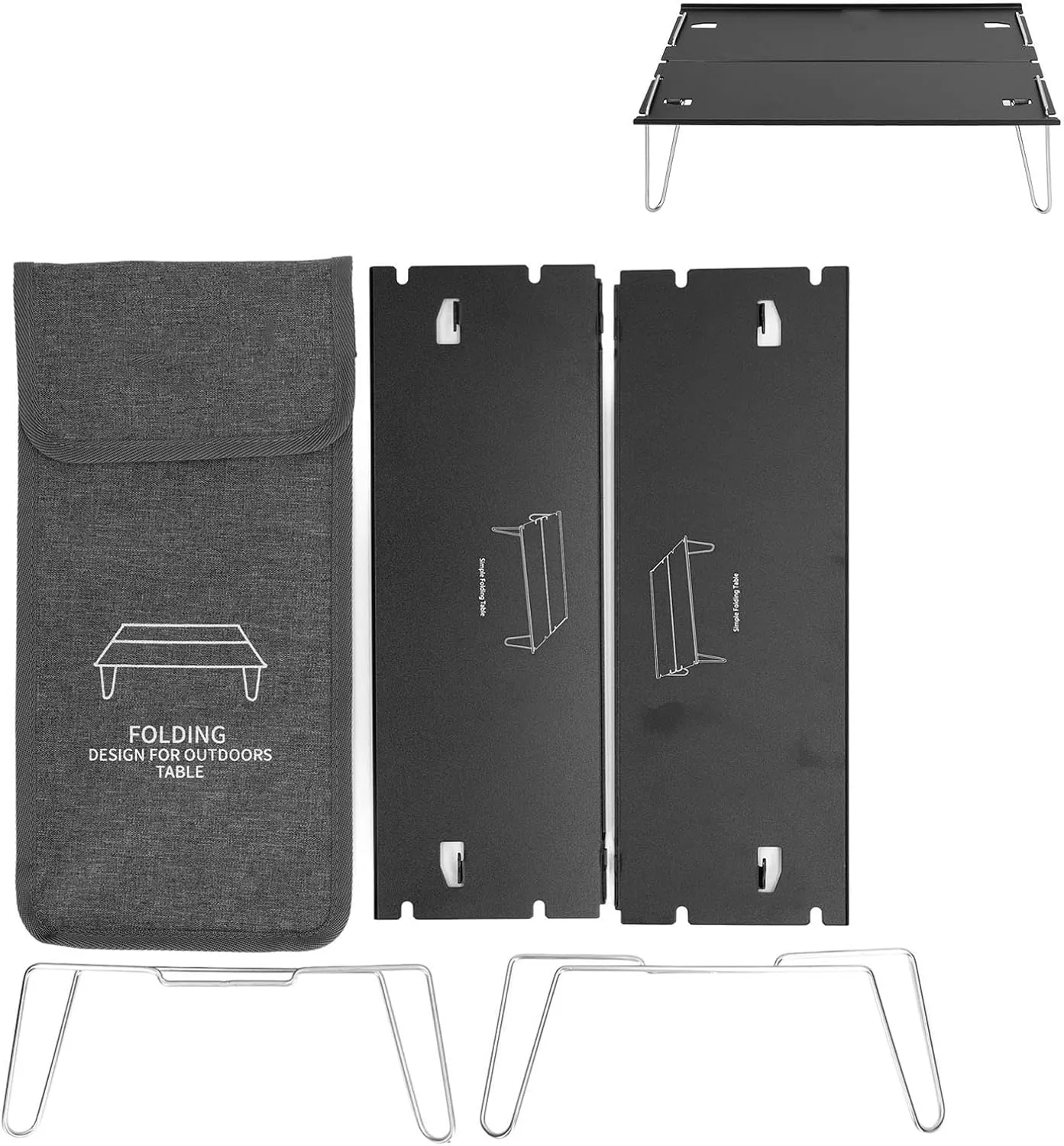 Folding Camping Table Outdoor Portable Aluminum Alloy Ultra Light Mini Multifunctional Black Table with Polished Edges and Storage Bag