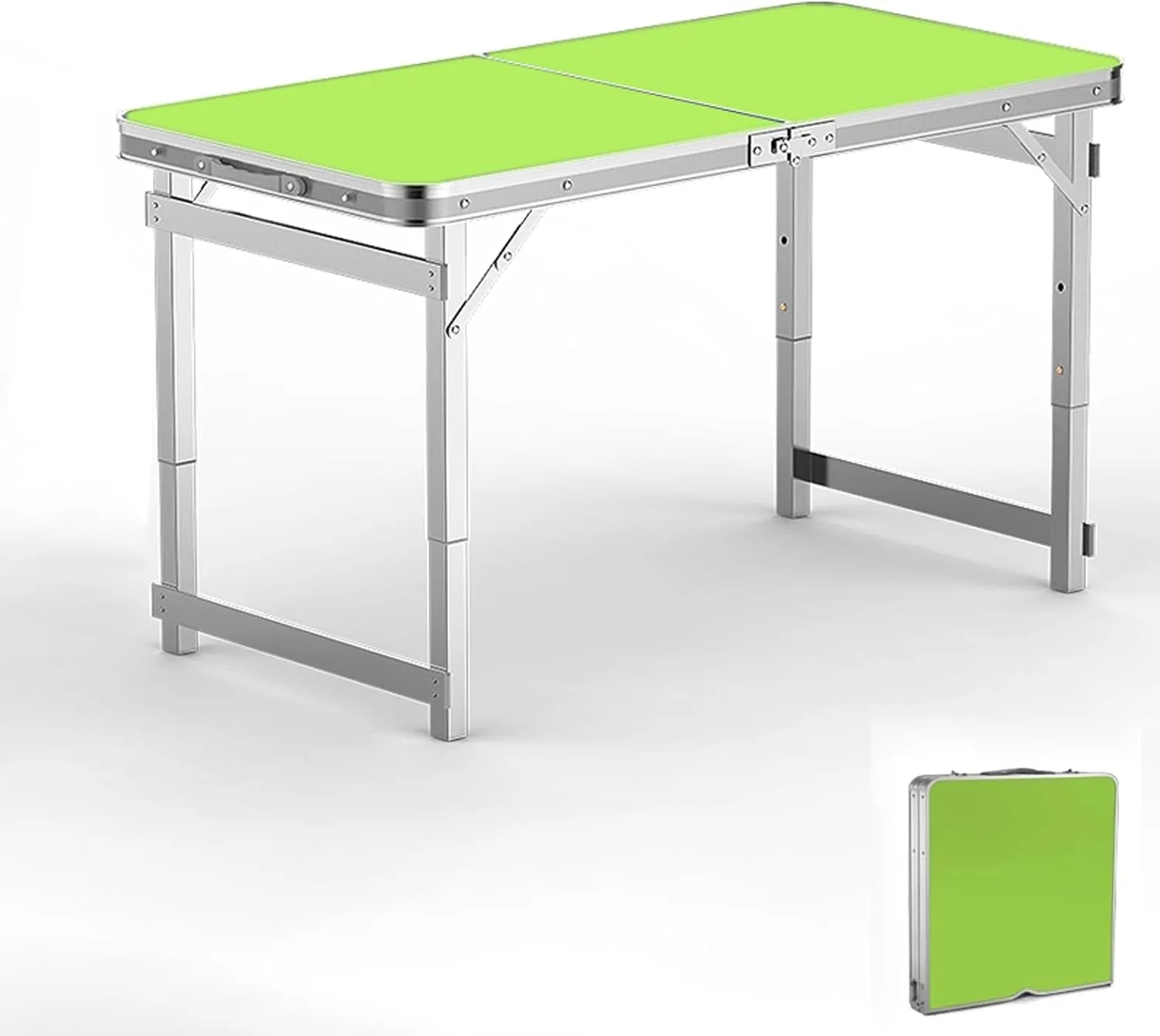 Folding Camping Table Portable Adjustable Height Ultralight Aluminum Beach Table, Small Camping Table with Carry Bag for Camping, Picnic(Green)