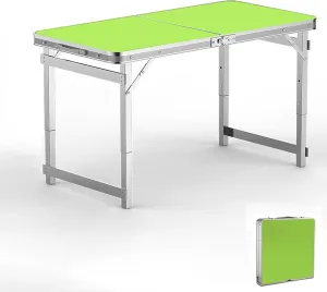 Folding Camping Table Portable Adjustable Height Ultralight Aluminum Beach Table, Small Camping Table with Carry Bag for Camping, Picnic(Green)