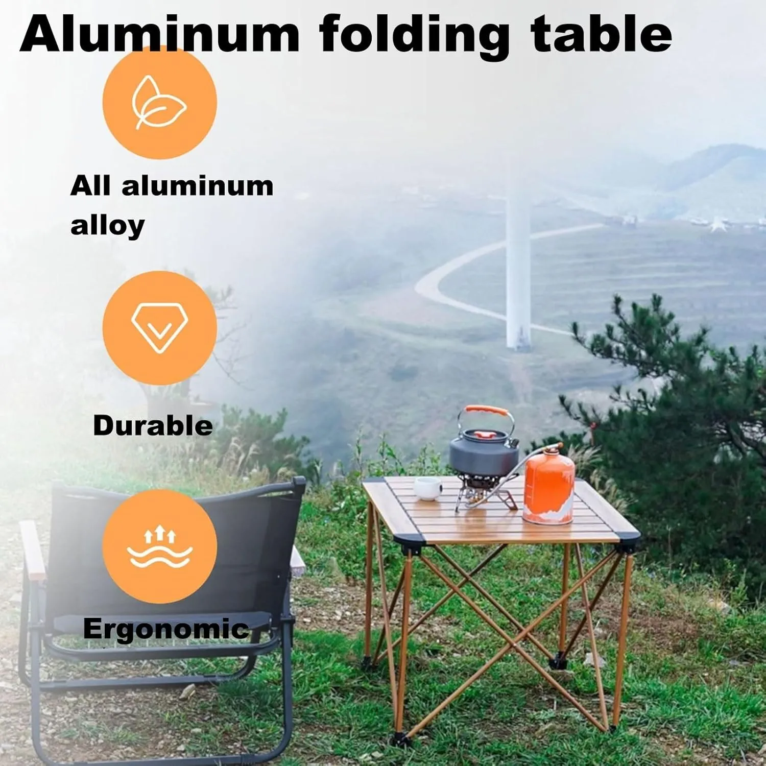 Folding Camping Table Portable Aluminum Folding Table, Indoor Outdoor Lightweight Portable Aluminum Dining Table for Picnic Camping(135 * 70 * 56cm)