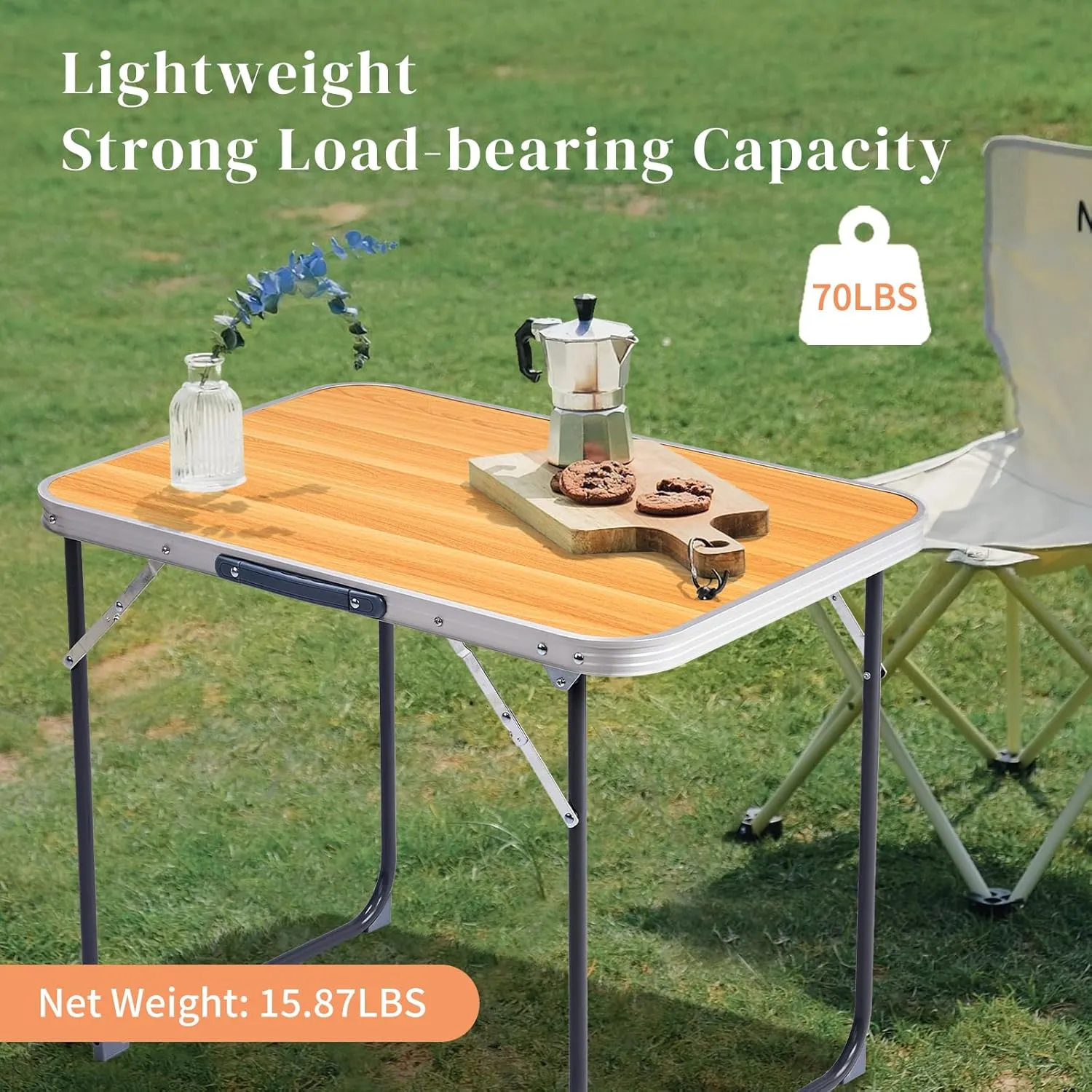 Folding Camping Table Portable Camp Table, Aluminum Lightweight Outdoor Table Indoor Outdoor Compact Folding Table for Camping, Picnic, Backyard, BBQ, Patio