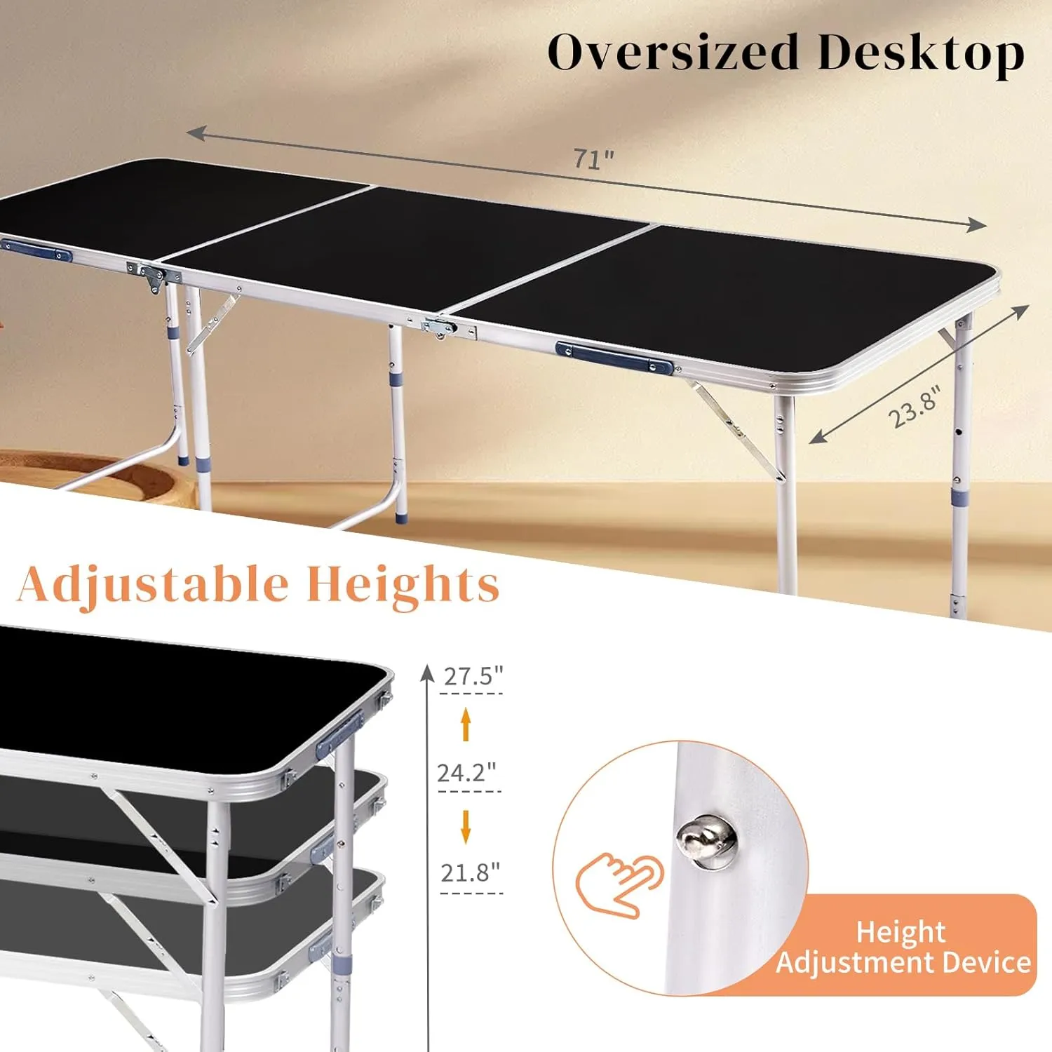 Folding Camping Table Portable Camp Table, Aluminum Lightweight Outdoor Table Indoor Outdoor Compact Folding Table for Camping, Picnic, Backyard, BBQ, Patio