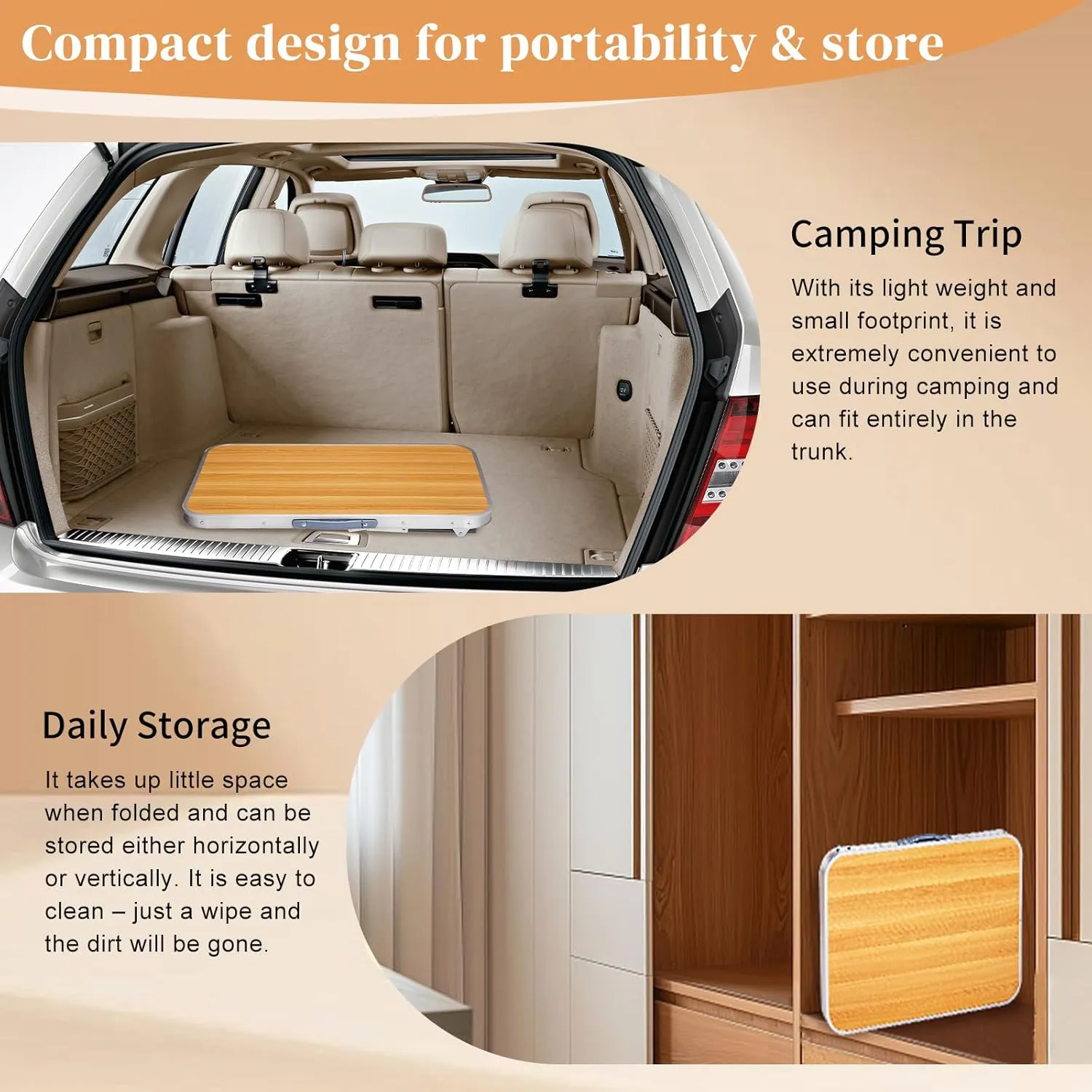 Folding Camping Table Portable Camp Table, Aluminum Lightweight Outdoor Table Indoor Outdoor Compact Folding Table for Camping, Picnic, Backyard, BBQ, Patio