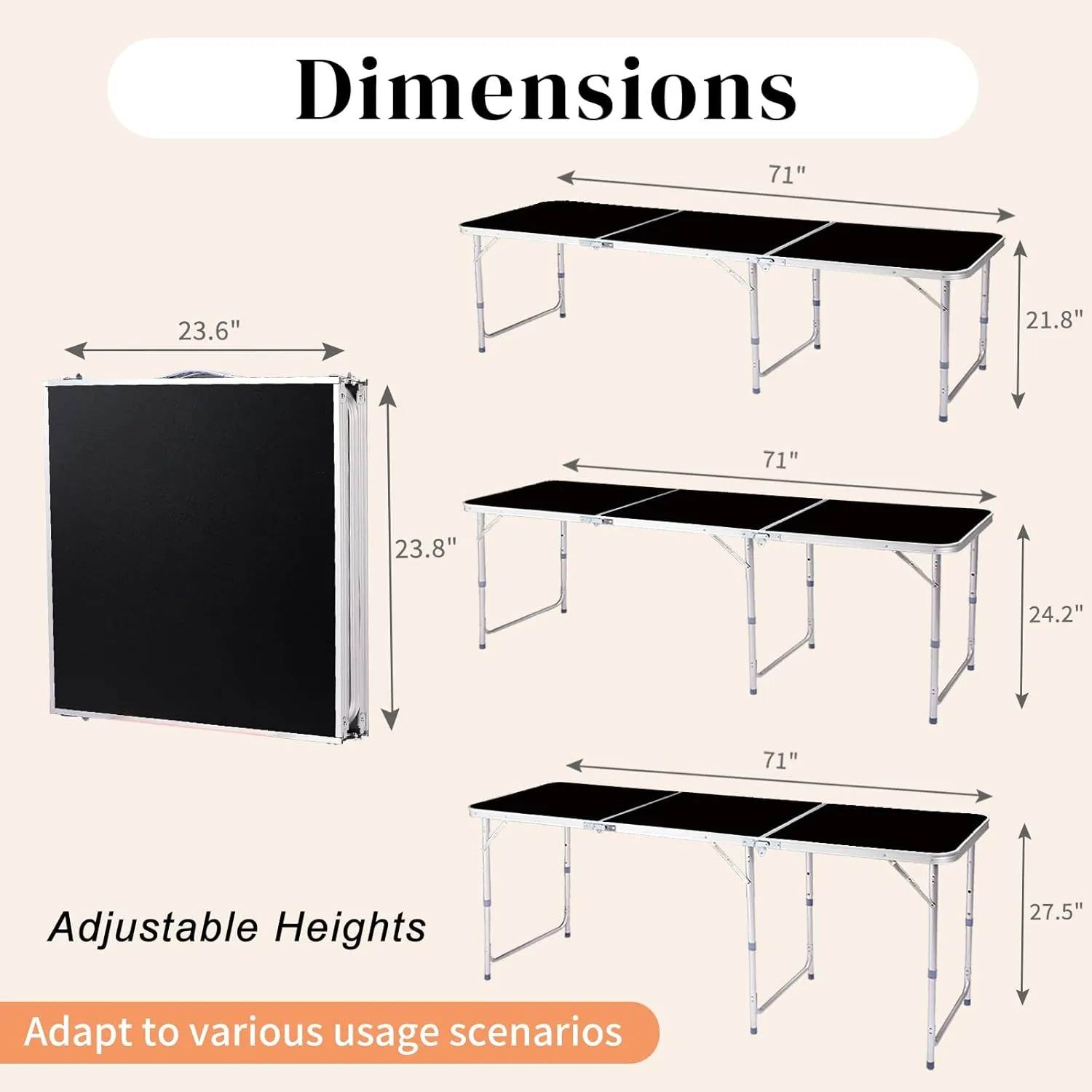 Folding Camping Table Portable Camp Table, Aluminum Lightweight Outdoor Table Indoor Outdoor Compact Folding Table for Camping, Picnic, Backyard, BBQ, Patio