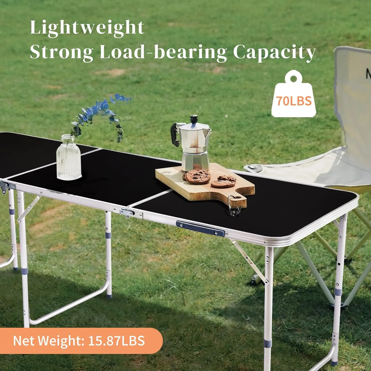 Folding Camping Table Portable Camp Table, Aluminum Lightweight Outdoor Table Indoor Outdoor Compact Folding Table for Camping, Picnic, Backyard, BBQ, Patio