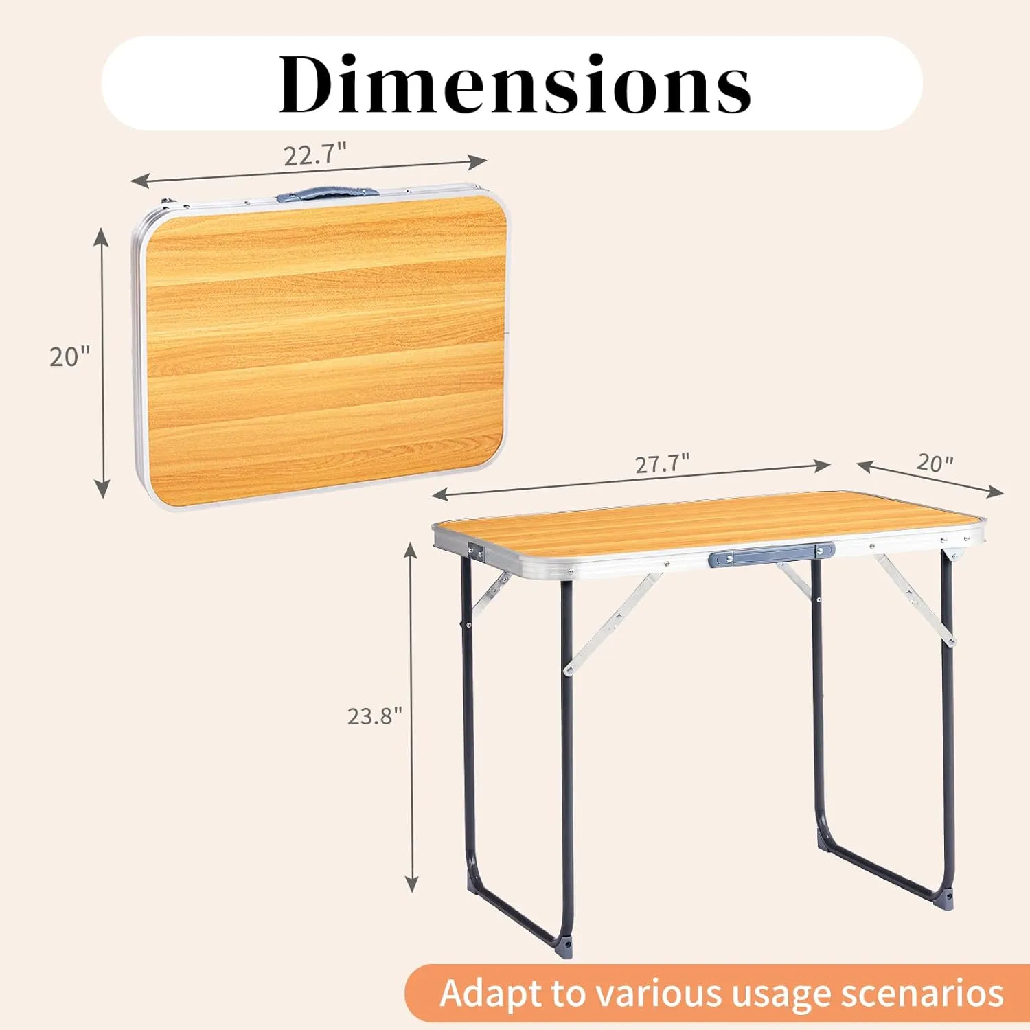 Folding Camping Table Portable Camp Table, Aluminum Lightweight Outdoor Table Indoor Outdoor Compact Folding Table for Camping, Picnic, Backyard, BBQ, Patio