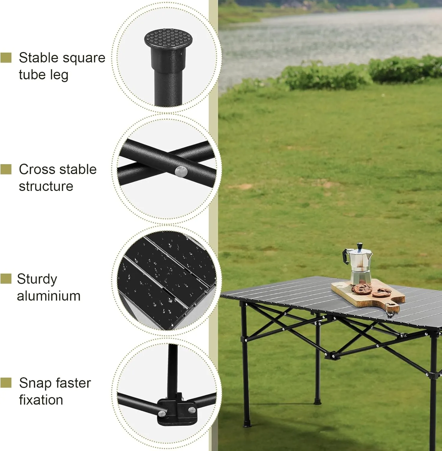 Folding Camping Table, Portable Camping Table Aluminum Roll-Up Picnic Backpacking Table, Folding Table with Carrying Bag for Picnic, Camping, BBQ, Party, Backyard, Beach