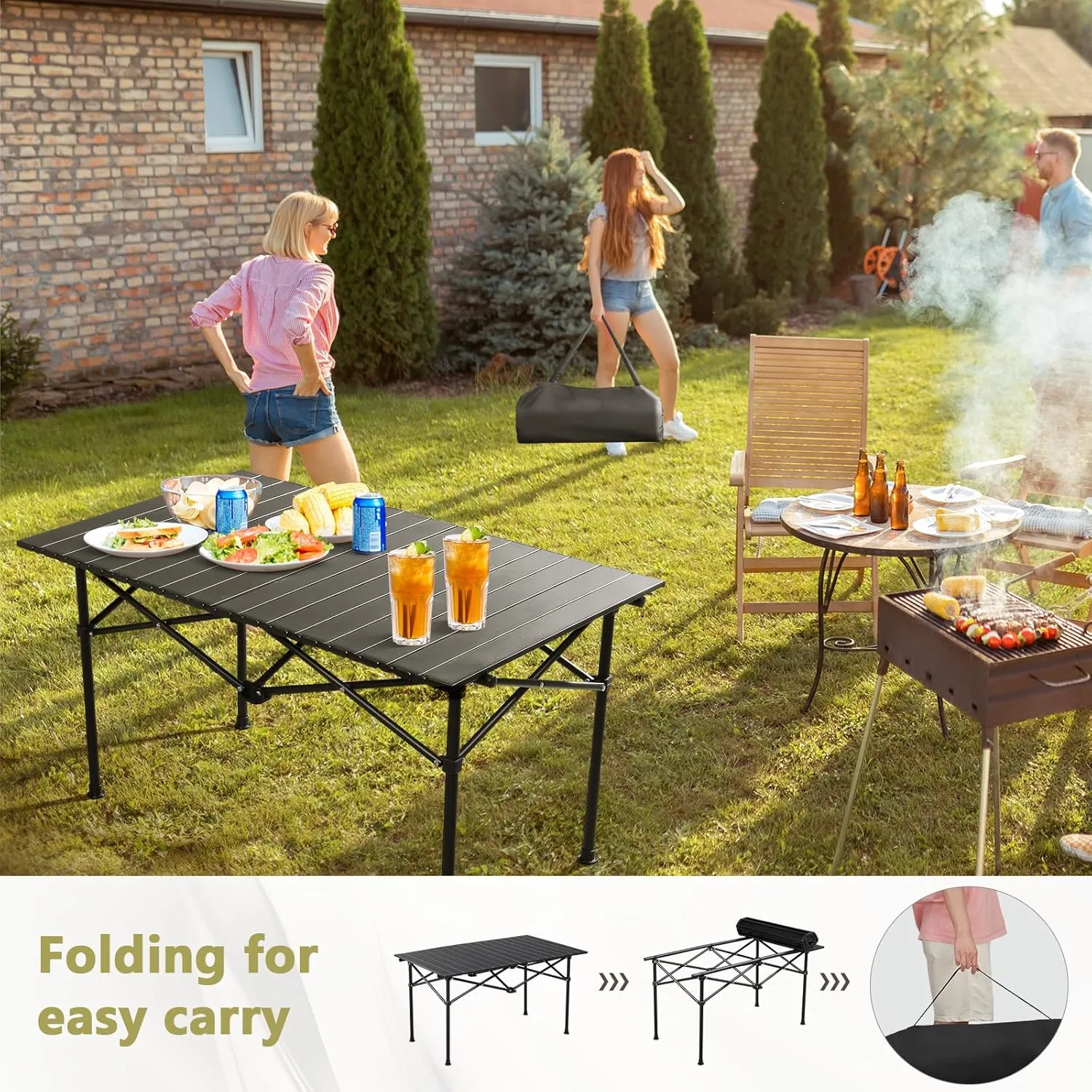 Folding Camping Table, Portable Camping Table Aluminum Roll-Up Picnic Backpacking Table, Folding Table with Carrying Bag for Picnic, Camping, BBQ, Party, Backyard, Beach