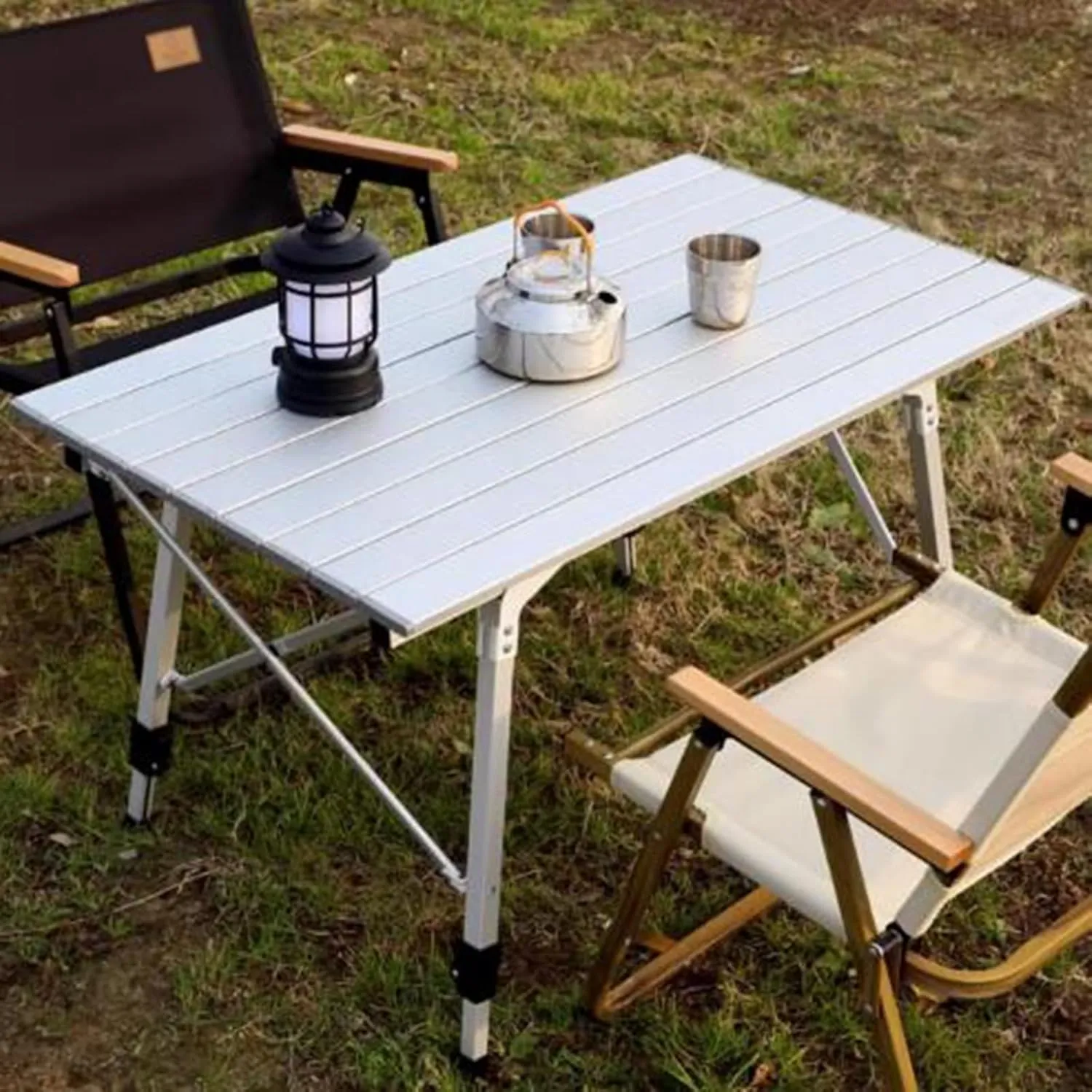 Folding Camping Table Portable Field Picnic Table Aluminum Camping Table Roll Up Desktop Compact Frame for Camping Hiking