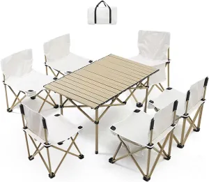 Folding Camping Table Portable Outdoor Folding Table and Chair Set,Aluminum Alloy Roll Folding Camping Picnic Table,Lightweight and Easy to Store (Color : 6 in 1, Size : 36x36x31cm)