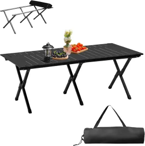 Folding Camping Table Portable Picnic Table, Lightweight Roll up Side Table Outdoor Camp Table for Travel Hiking Backyard BBQ Party, 46x24 in, Black