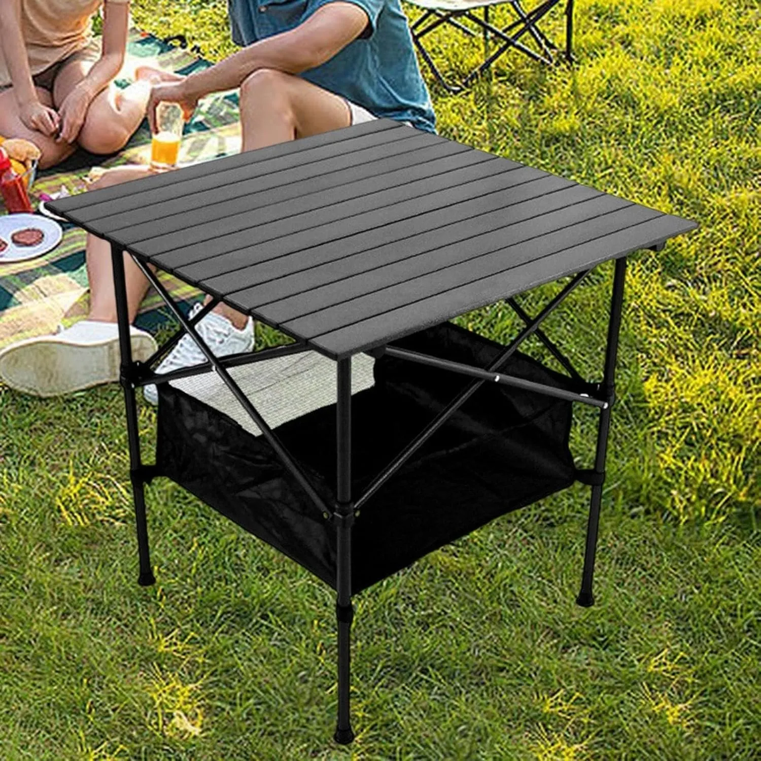 Folding Camping Table with Carry Bag Lightweight Roll up Easy to Install Camp Table Foldable Table for Garden Patio BBQ Beach Outdoor Camping Table Wilderness Camping Table(70cmx70cmx70cm)