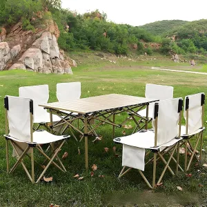 Folding Camping Table with Chairs Picnic Table and 6 Chairs for Beach Hiking Travel Fishing BBQ, Outdoor Table and Chairs Set with Storage Bags,Black