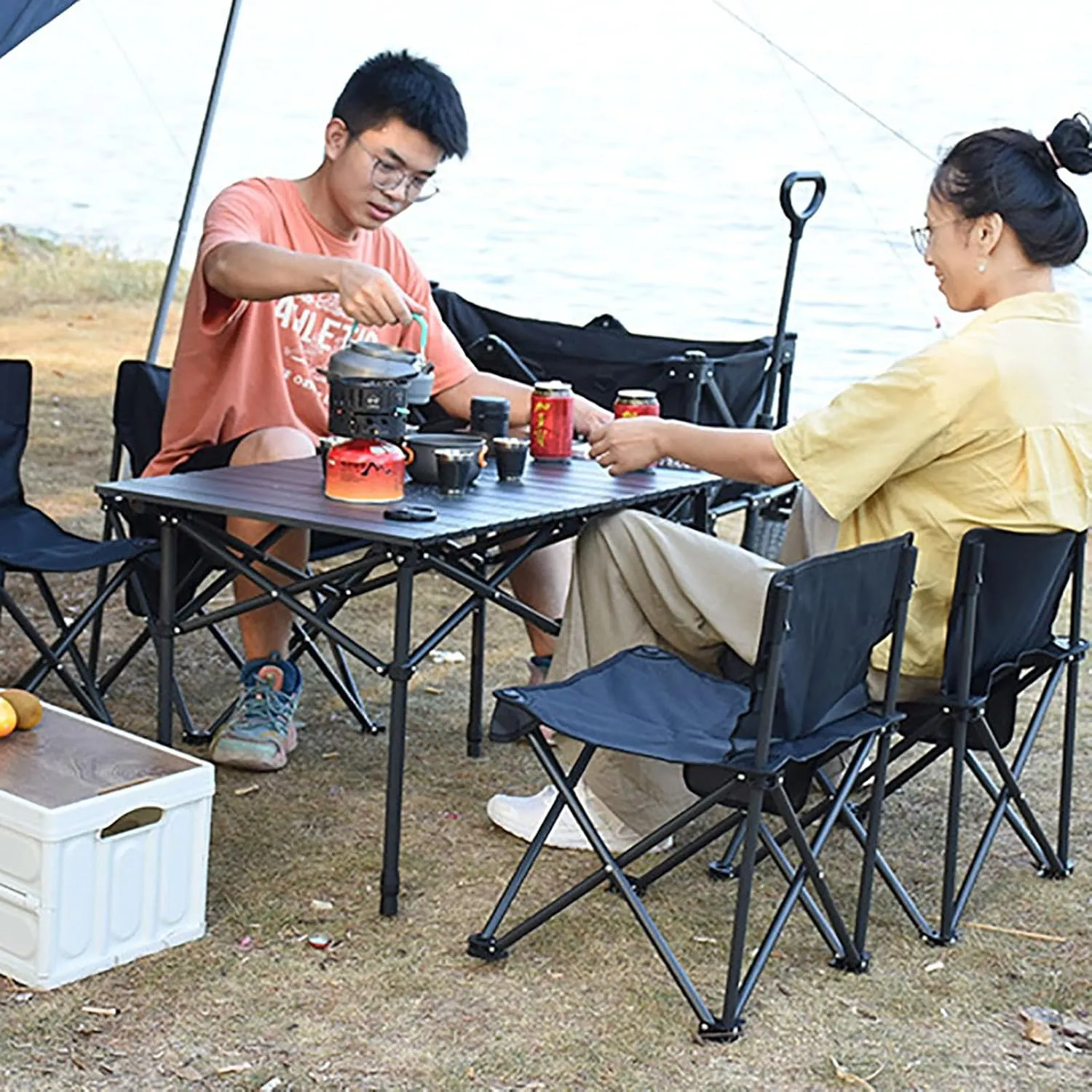Folding Camping Table with Mesh Bag, Portable Camping Table, Lightweight Aluminum Roll-Up Folding Table, for Outdoor Camping, Picnics, Beach, Backyard