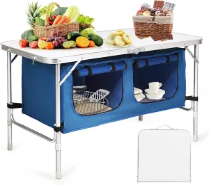 Folding Camping Table with Storage, Portable Aluminum Foldable Tables, Collapsible Beach Table Height Adjustable for Indoor/Outdoor Camp BBQ Picnic Fishing Travel