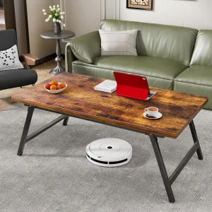 Folding Coffee Table, Portable Floor Table Desk for Sitting on The Floor, No Assembly Low Coffee Table for Living Room, Home, Caravan and Camping Use, Rustic Brown Wood, 39.4Lx19.7Wx15.8H