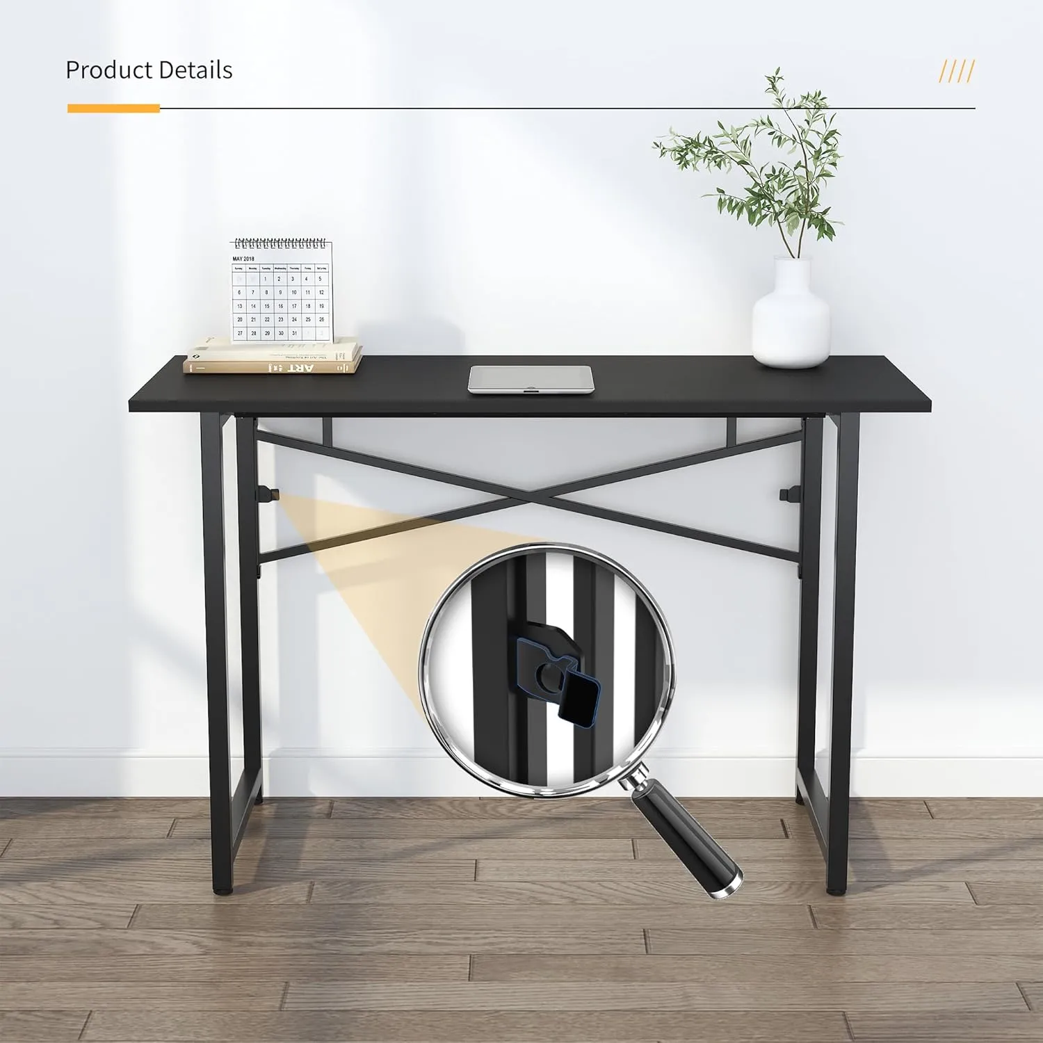 Folding Computer Desk 47 inch Writing Gaming Computer Camping Table, No Assembly Required Home Office Desk, Black