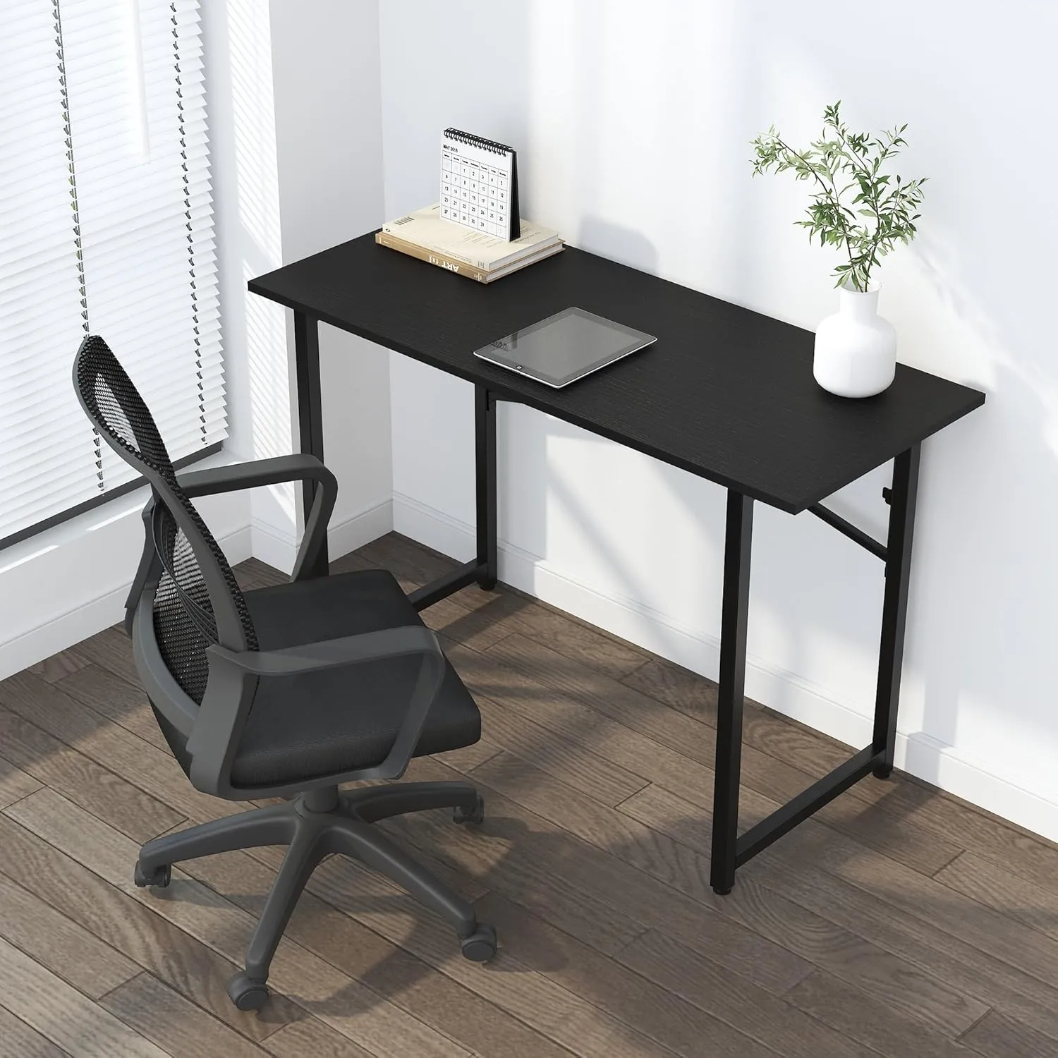 Folding Computer Desk 47 inch Writing Gaming Computer Camping Table, No Assembly Required Home Office Desk, Black