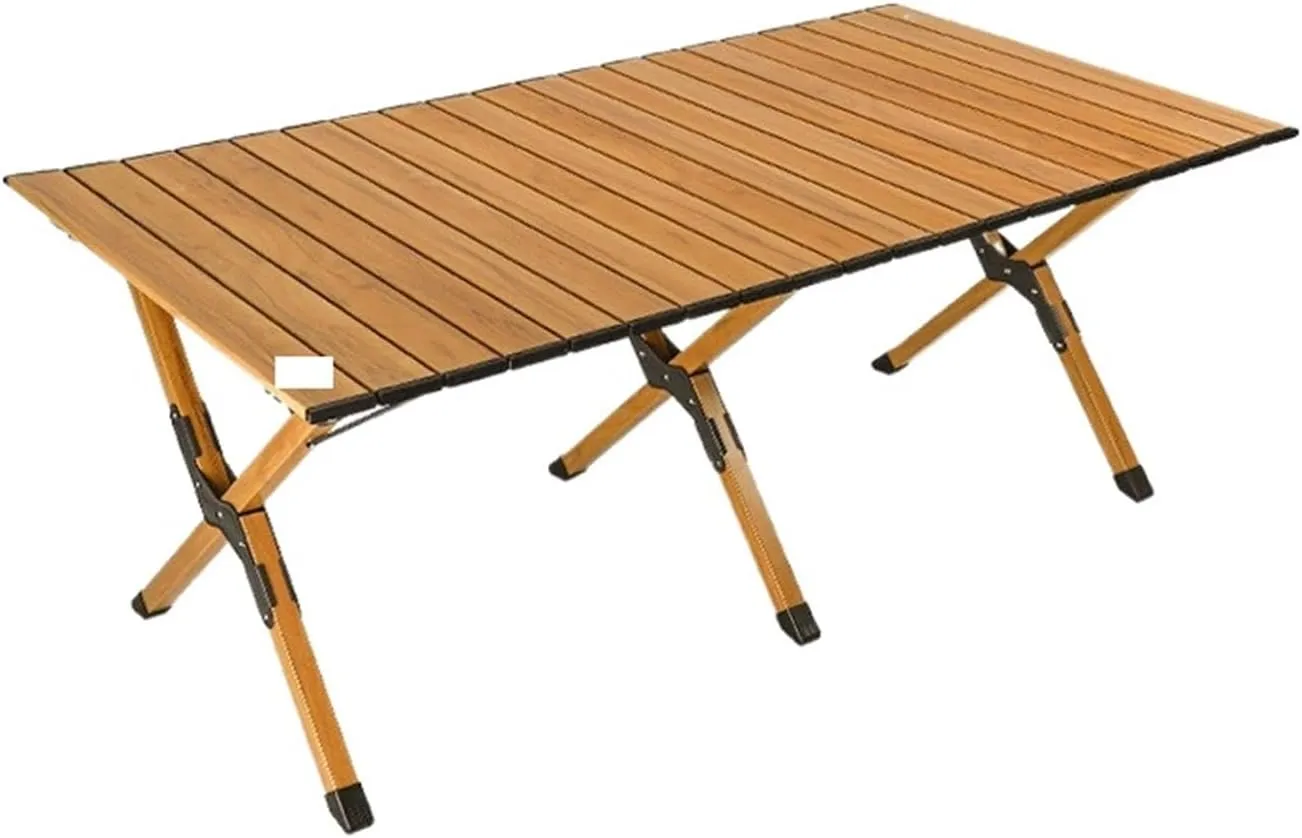 Folding Dining Table Aluminum Camping Picnic Egg Roll Camping air Outdoor Folding Table Portable (Color : Brown-L)