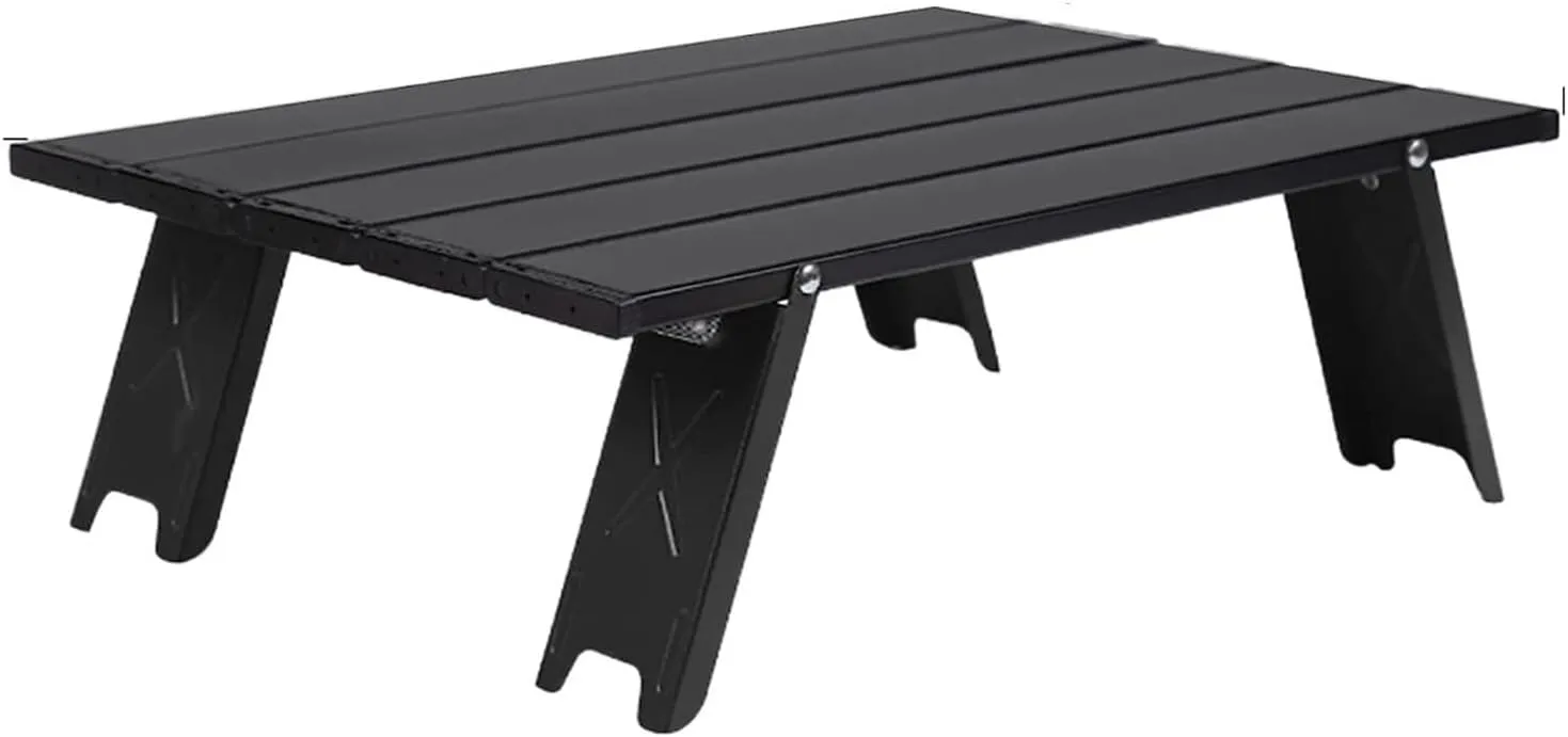 Folding Dining Table Lightweight Camping Beach Table Mini Foldable Micro Collapsible Compact Side Table Small Folding Camping Table Aluminum Portable (Color : Black)