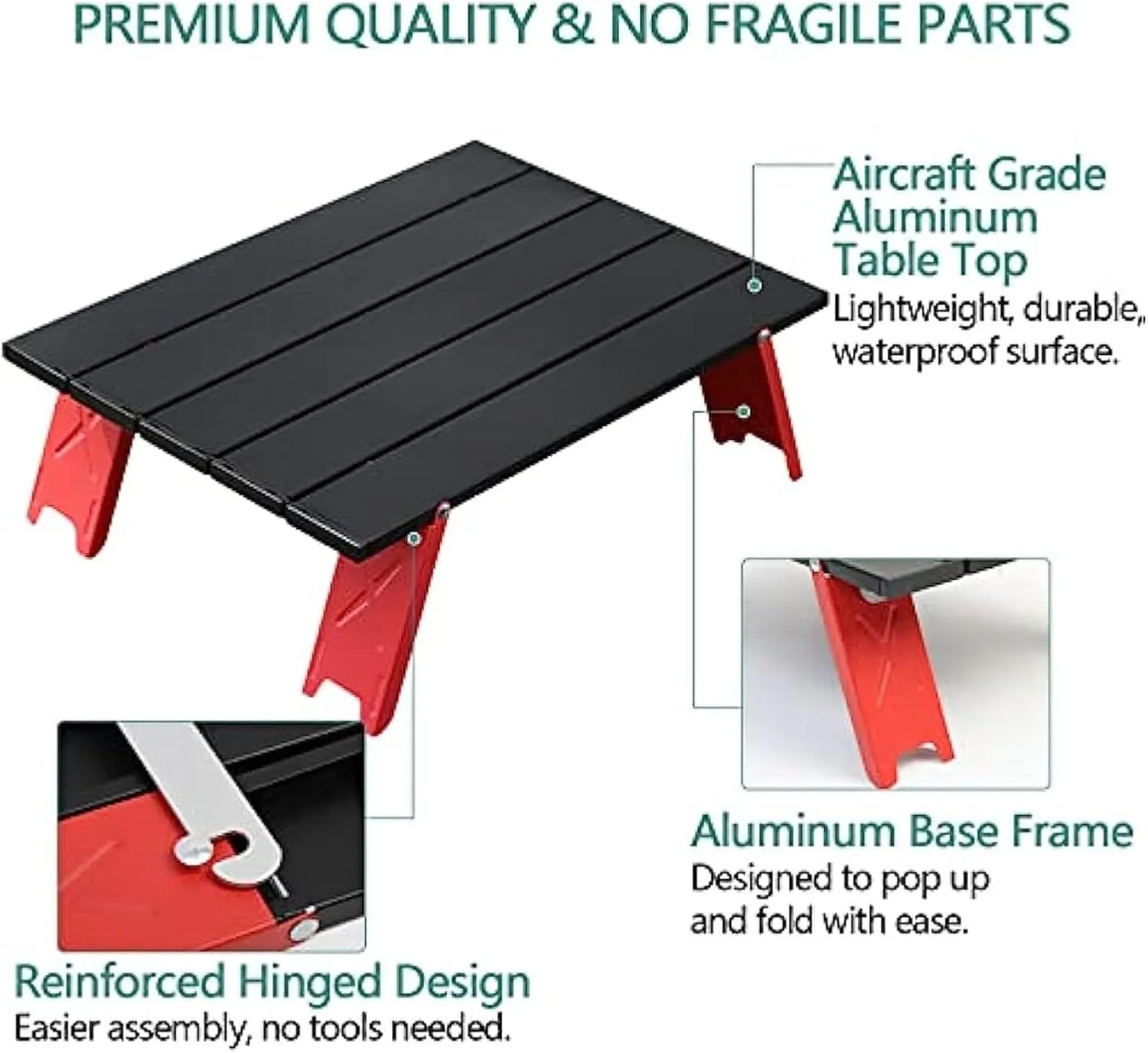 Folding Dining Table Lightweight Camping Beach Table Mini Foldable Micro Collapsible Compact Side Table Small Folding Camping Table Aluminum Portable (Color : Black)