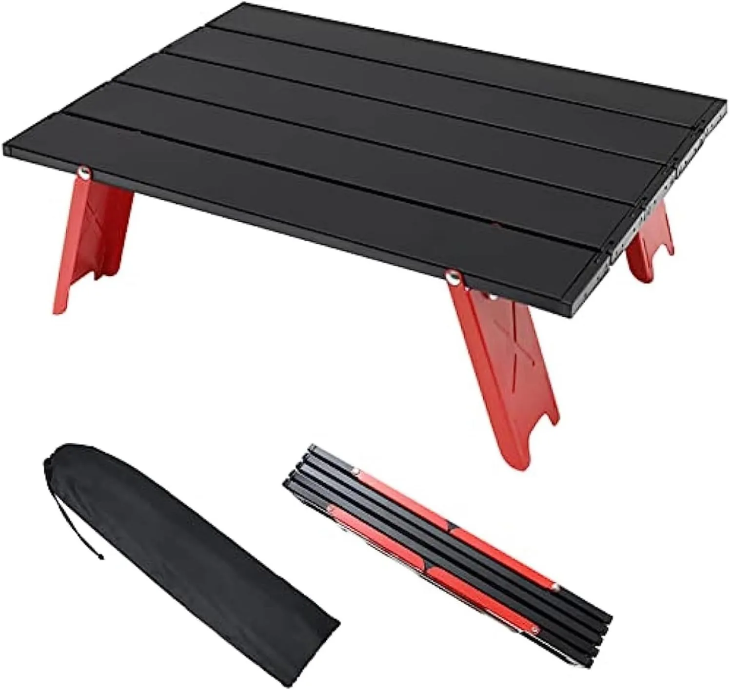 Folding Dining Table Lightweight Camping Beach Table Mini Foldable Micro Collapsible Compact Side Table Small Folding Camping Table Aluminum Portable (Color : Red and Black)